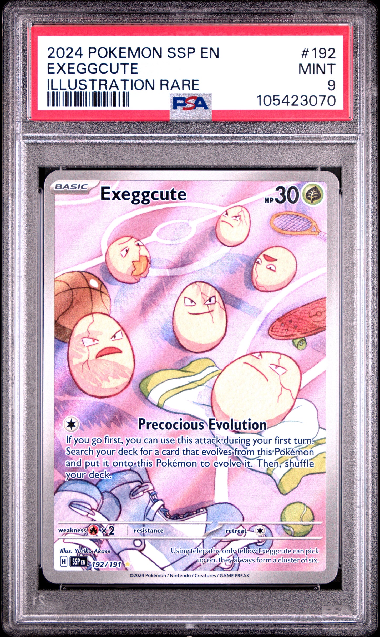 EXEGGCUTE 192/191 Common POKEMON SSP EN-SURGING SPARKS ILLUSTRATION RARE PSA9 MINT 9 PSA population 1924 <a href=https://www.psacard.com/cert/105423070/psa>https://www.psacard.com/cert/105423070/psa</a>