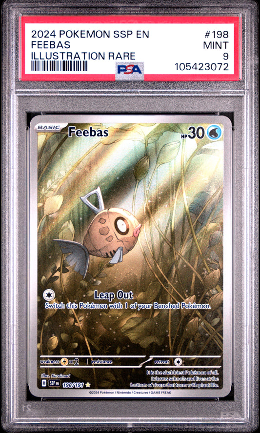 FEEBAS 198/191 Common POKEMON SSP EN-SURGING SPARKS ILLUSTRATION RARE PSA9 MINT 9 PSA population 2299 <a href=https://www.psacard.com/cert/105423072/psa>https://www.psacard.com/cert/105423072/psa</a>