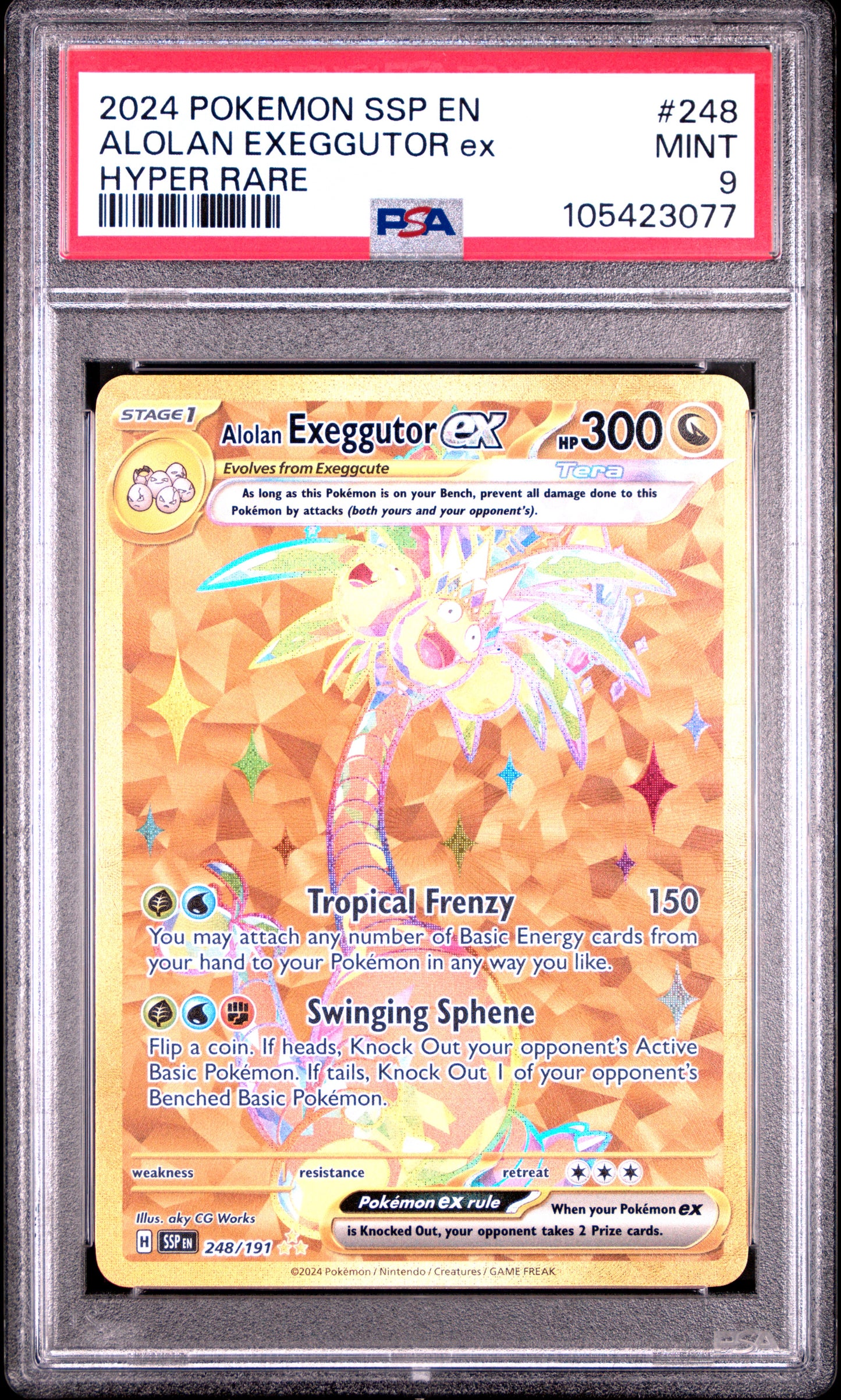 ALOLAN EXEGGUTOR EX 248/191 Common POKEMON SSP EN-SURGING SPARKS HYPER RARE PSA9 MINT 9 PSA population 1041 <a href=https://www.psacard.com/cert/105423077/psa>https://www.psacard.com/cert/105423077/psa</a>