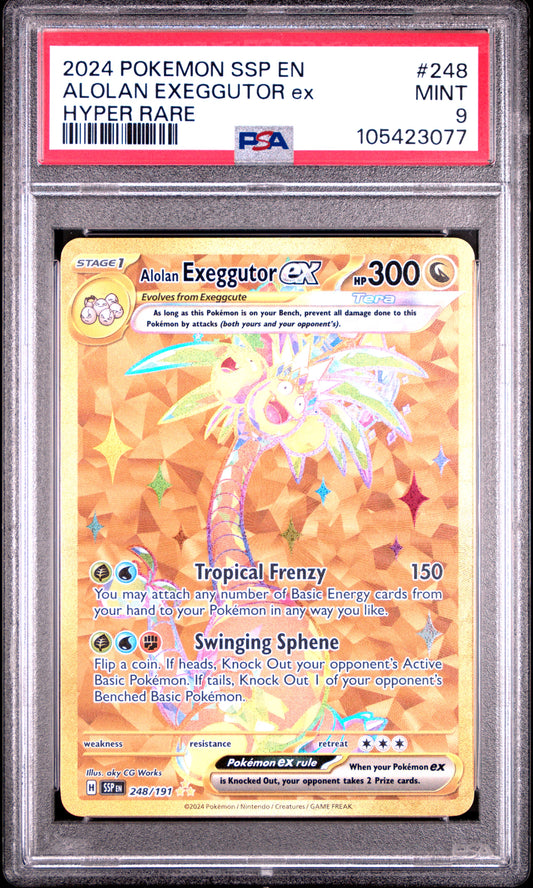 ALOLAN EXEGGUTOR EX 248/191 Common POKEMON SSP EN-SURGING SPARKS HYPER RARE PSA9 MINT 9 PSA population 1041 <a href=https://www.psacard.com/cert/105423077/psa>https://www.psacard.com/cert/105423077/psa</a>