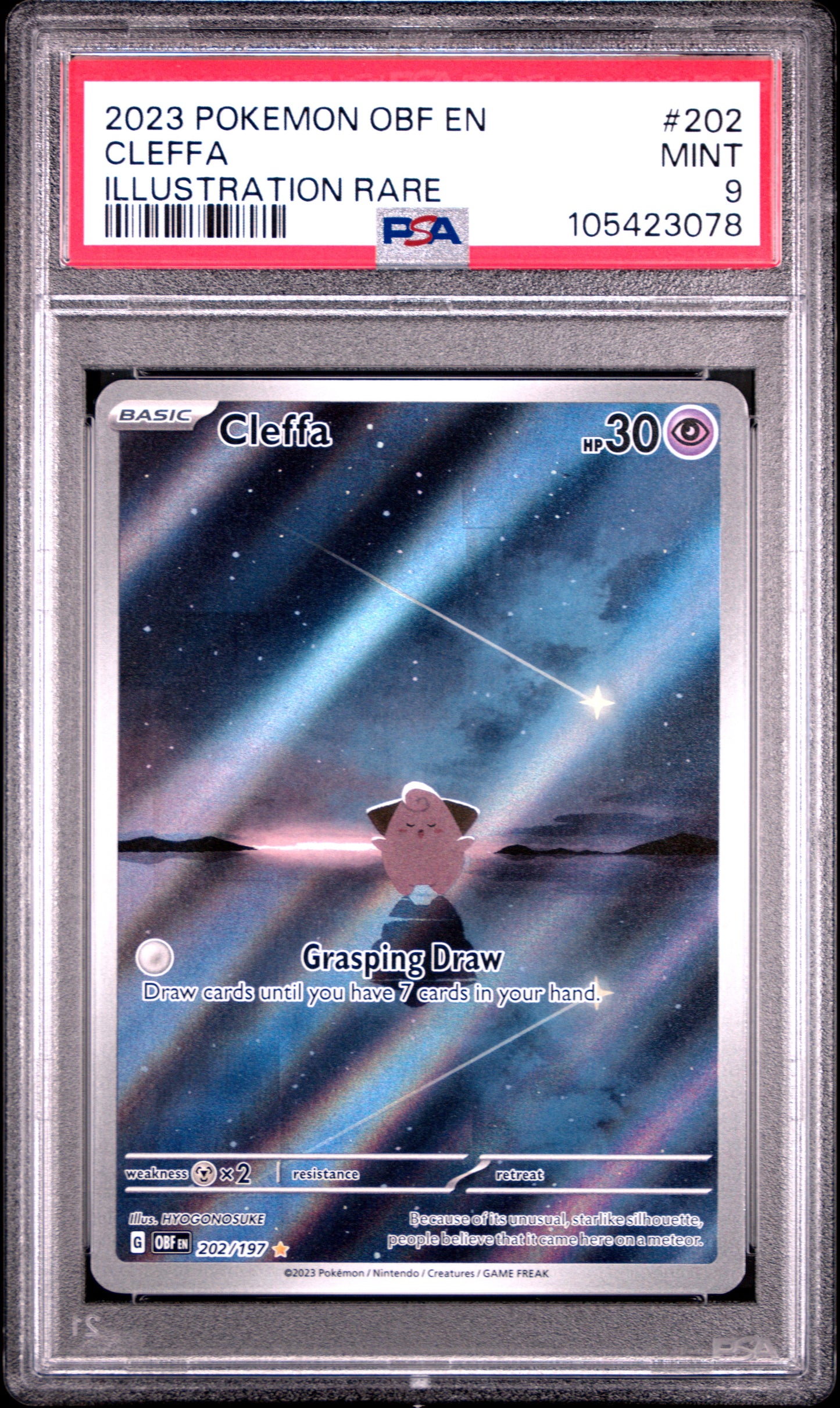 CLEFFA 202/197 Common POKEMON OBF EN-OBSIDIAN FLAMES ILLUSTRATION RARE PSA9 MINT 9 PSA population 5764 <a href=https://www.psacard.com/cert/105423078/psa>https://www.psacard.com/cert/105423078/psa</a>