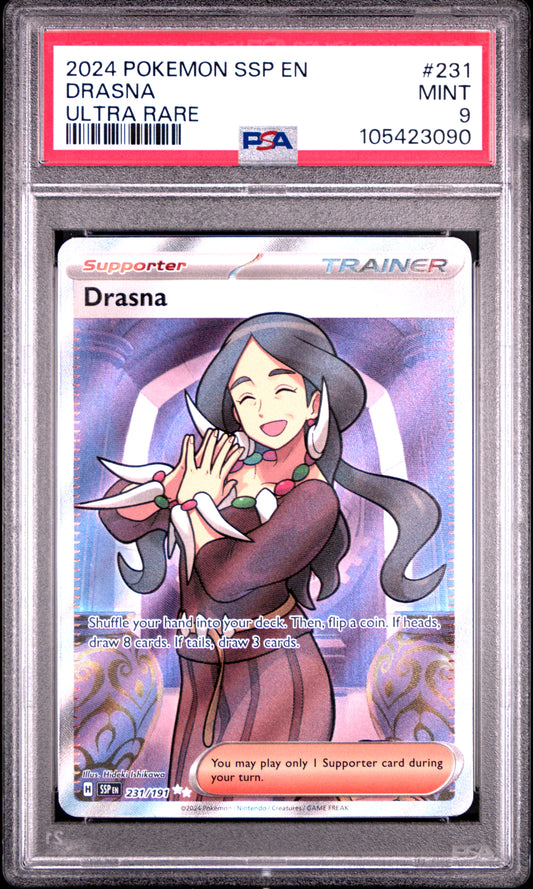 DRASNA 231/191 Common POKEMON SSP EN-SURGING SPARKS ULTRA RARE PSA9 MINT 9 PSA population 169 <a href=https://www.psacard.com/cert/105423090/psa>https://www.psacard.com/cert/105423090/psa</a>