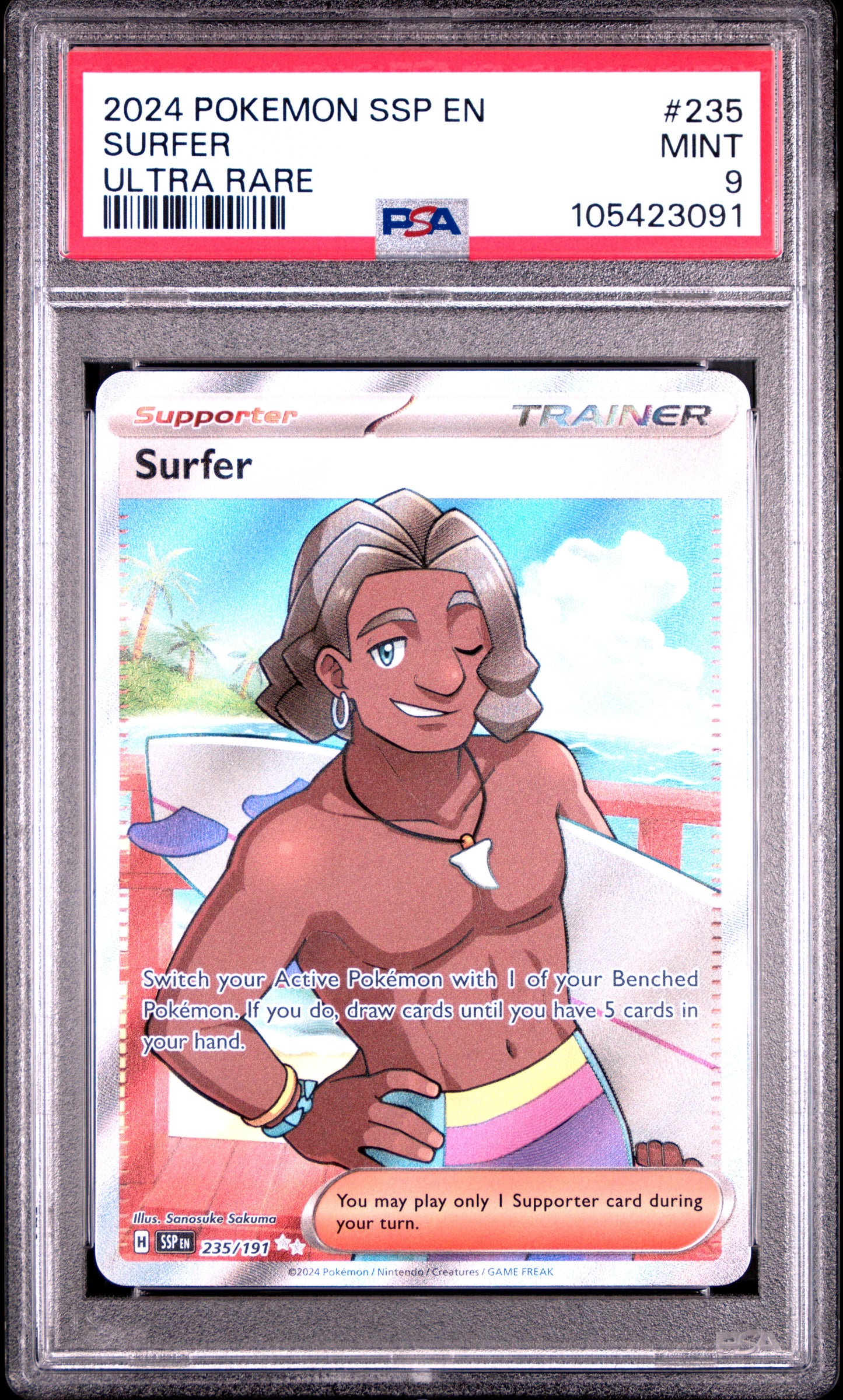 SURFER 235/191 Common POKEMON SSP EN-SURGING SPARKS ULTRA RARE PSA9 MINT 9 PSA population 145 <a href=https://www.psacard.com/cert/105423091/psa>https://www.psacard.com/cert/105423091/psa</a>