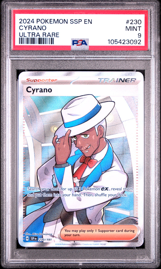 CYRANO 230/191 Common POKEMON SSP EN-SURGING SPARKS ULTRA RARE PSA9 MINT 9 PSA population 106 <a href=https://www.psacard.com/cert/105423092/psa>https://www.psacard.com/cert/105423092/psa</a>