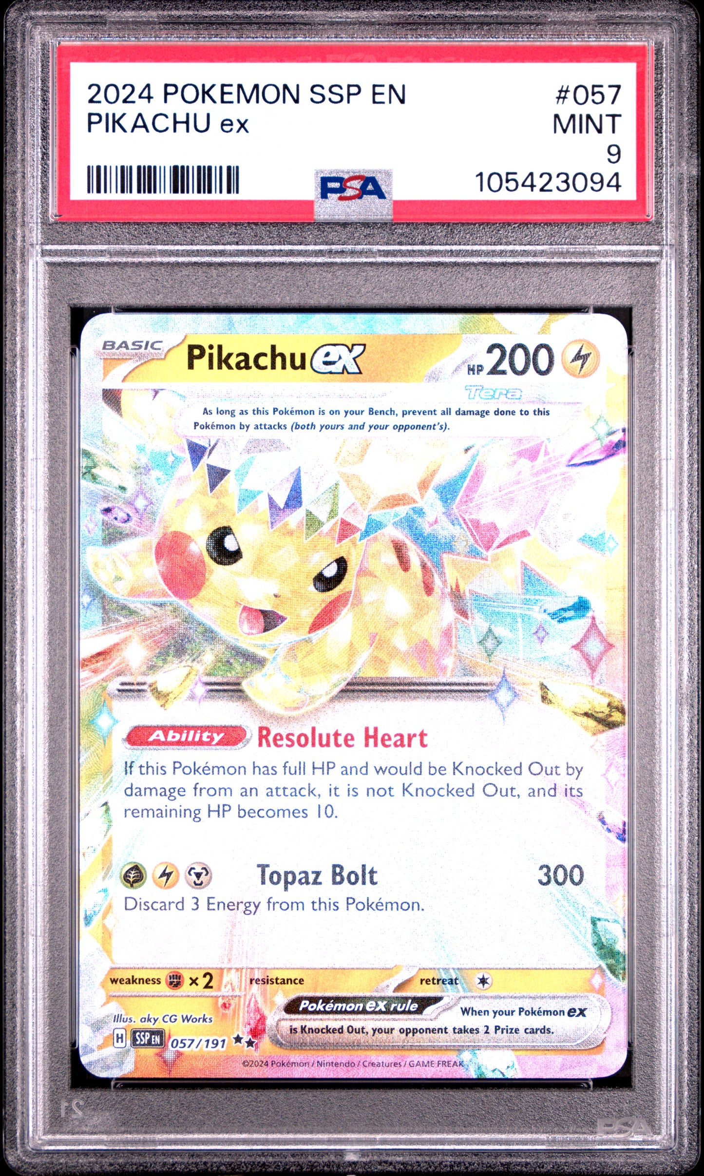 PIKACHU EX 57/191 Common POKEMON SSP EN-SURGING SPARKS PSA9 MINT 9 PSA population 4963 <a href=https://www.psacard.com/cert/105423094/psa>https://www.psacard.com/cert/105423094/psa</a>