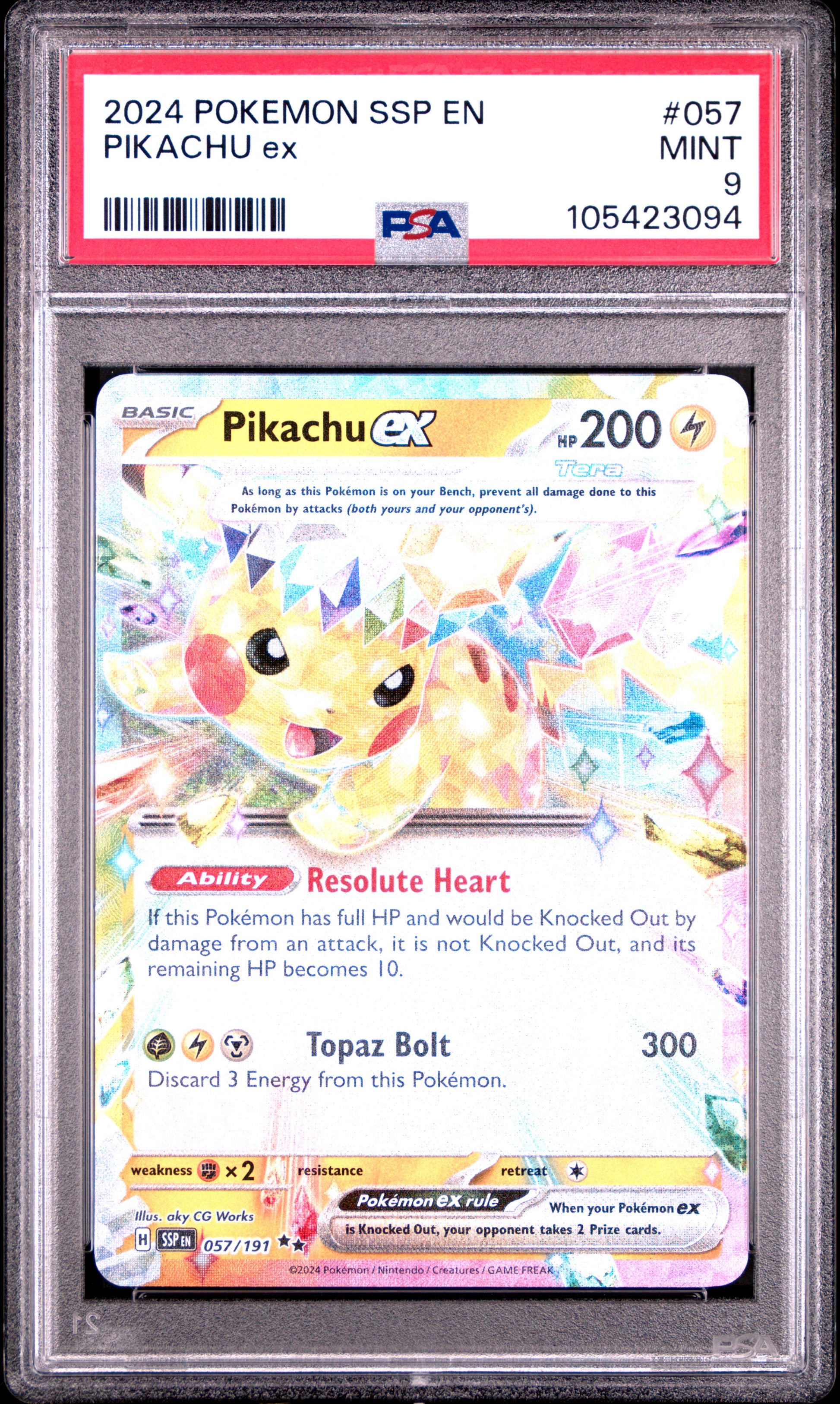 PIKACHU EX 57/191 Common POKEMON SSP EN-SURGING SPARKS PSA9 MINT 9 PSA population 4963 <a href=https://www.psacard.com/cert/105423094/psa>https://www.psacard.com/cert/105423094/psa</a>
