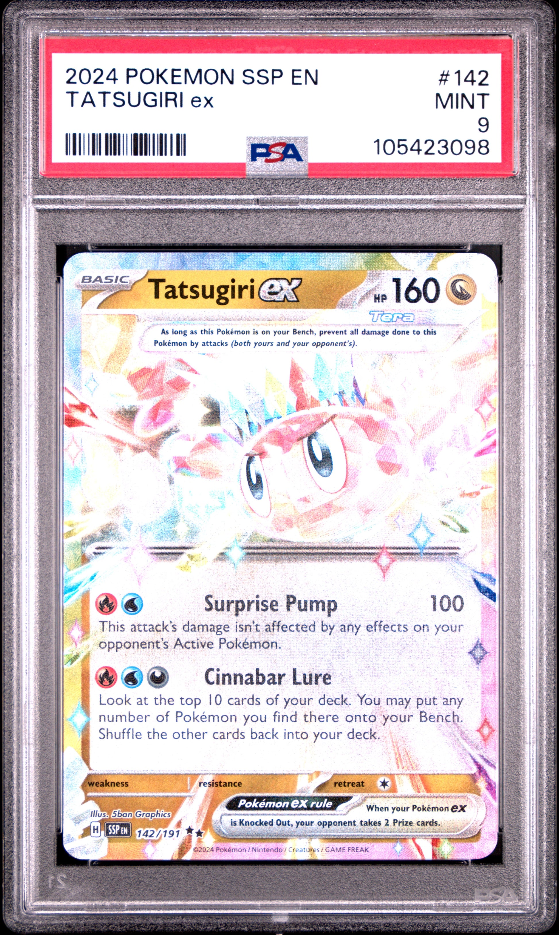 TATSUGIRI EX 142/191 Common POKEMON SSP EN-SURGING SPARKS PSA9 MINT 9 PSA population 162 <a href=https://www.psacard.com/cert/105423098/psa>https://www.psacard.com/cert/105423098/psa</a>