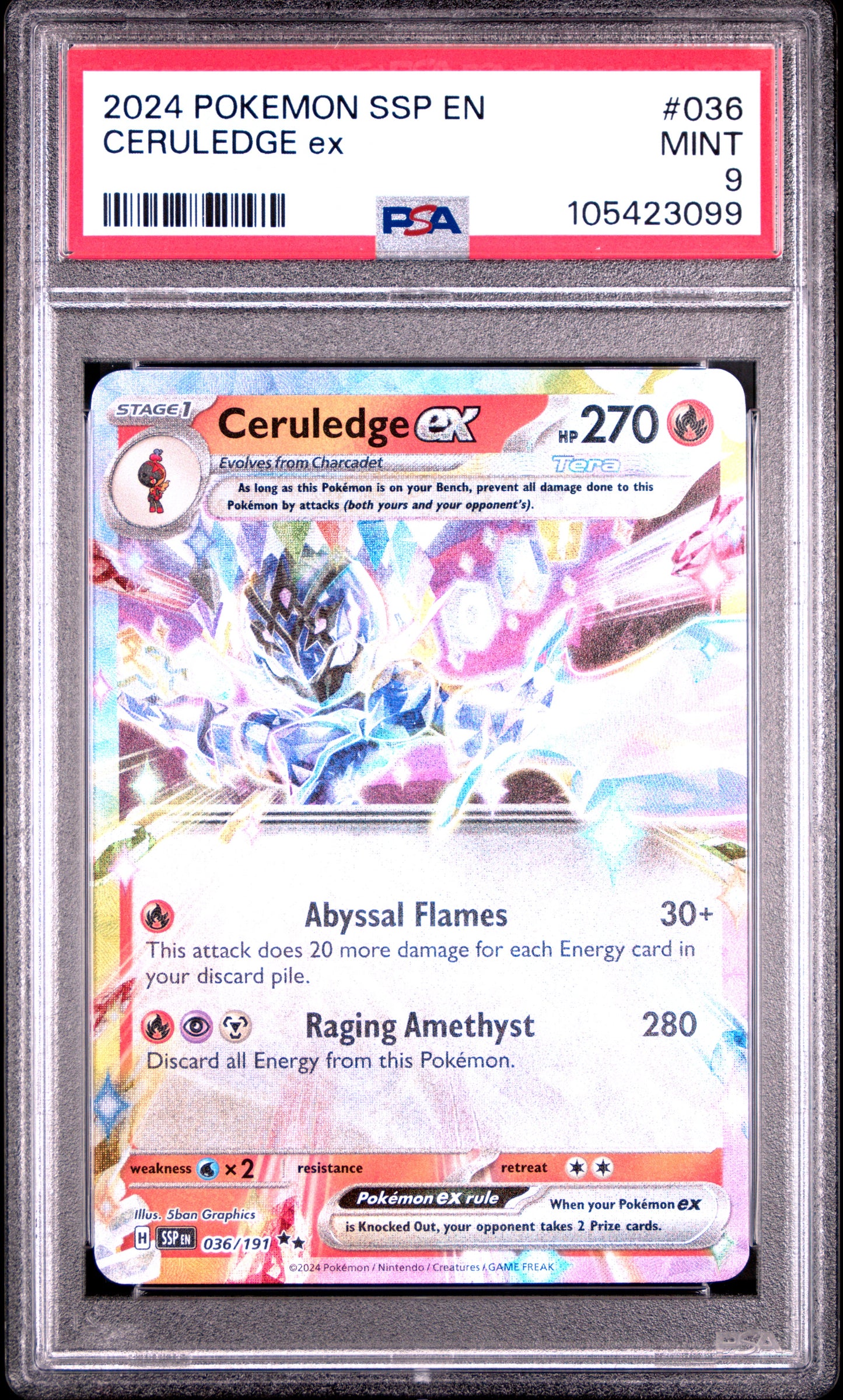 CERULEDGE EX 36/191 Common POKEMON SSP EN-SURGING SPARKS PSA9 MINT 9 PSA population 401 <a href=https://www.psacard.com/cert/105423099/psa>https://www.psacard.com/cert/105423099/psa</a>