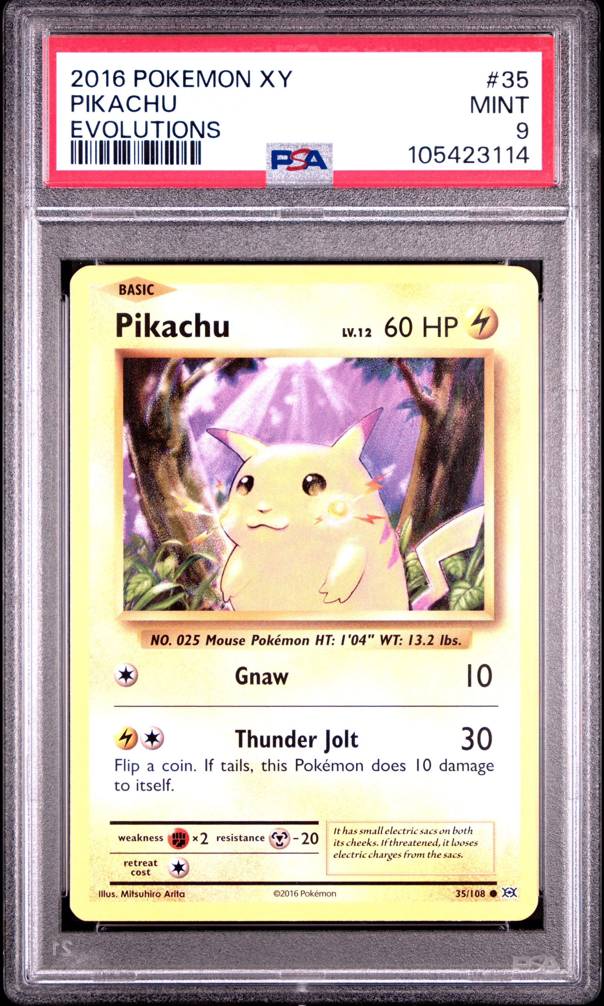 PIKACHU 35/108 Common POKEMON XY EVOLUTIONS EVOLUTIONS PSA9 MINT 9 PSA population 2598 <a href=https://www.psacard.com/cert/105423114/psa>https://www.psacard.com/cert/105423114/psa</a>