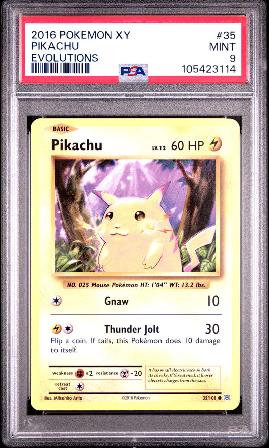 PIKACHU 35/108 Common POKEMON XY EVOLUTIONS EVOLUTIONS PSA9 MINT 9 PSA population 2598 <a href=https://www.psacard.com/cert/105423114/psa>https://www.psacard.com/cert/105423114/psa</a>