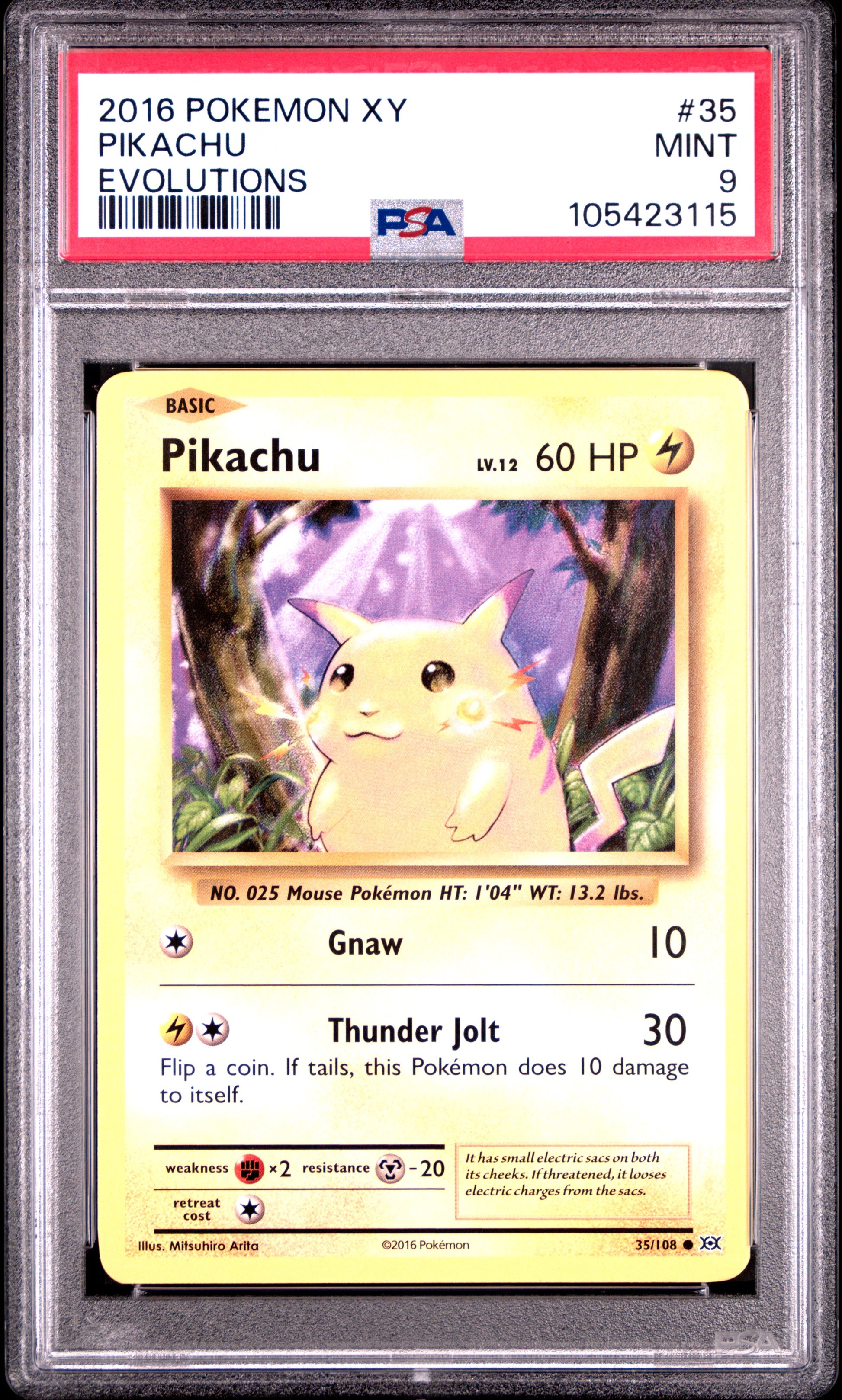 PIKACHU 35/108 Common POKEMON XY EVOLUTIONS EVOLUTIONS PSA9 MINT 9 PSA population 2598 <a href=https://www.psacard.com/cert/105423115/psa>https://www.psacard.com/cert/105423115/psa</a>
