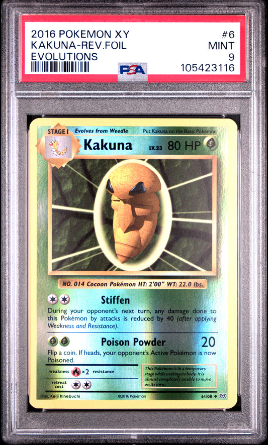 KAKUNA-REV.FOIL 6/108 [Reverse Holo] POKEMON XY EVOLUTIONS EVOLUTIONS PSA9 MINT 9 PSA population 161 <a href=https://www.psacard.com/cert/105423116/psa>https://www.psacard.com/cert/105423116/psa</a>