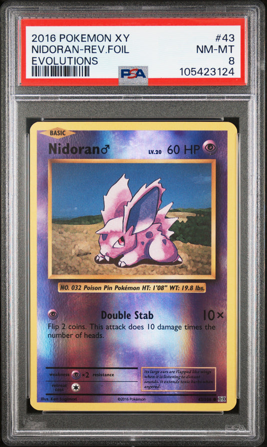 NIDORAN-REV.FOIL 43/108 [Reverse Holo] POKEMON XY EVOLUTIONS EVOLUTIONS PSA9 NM-MT 8 PSA population 111 <a href=https://www.psacard.com/cert/105423124/psa>https://www.psacard.com/cert/105423124/psa</a>