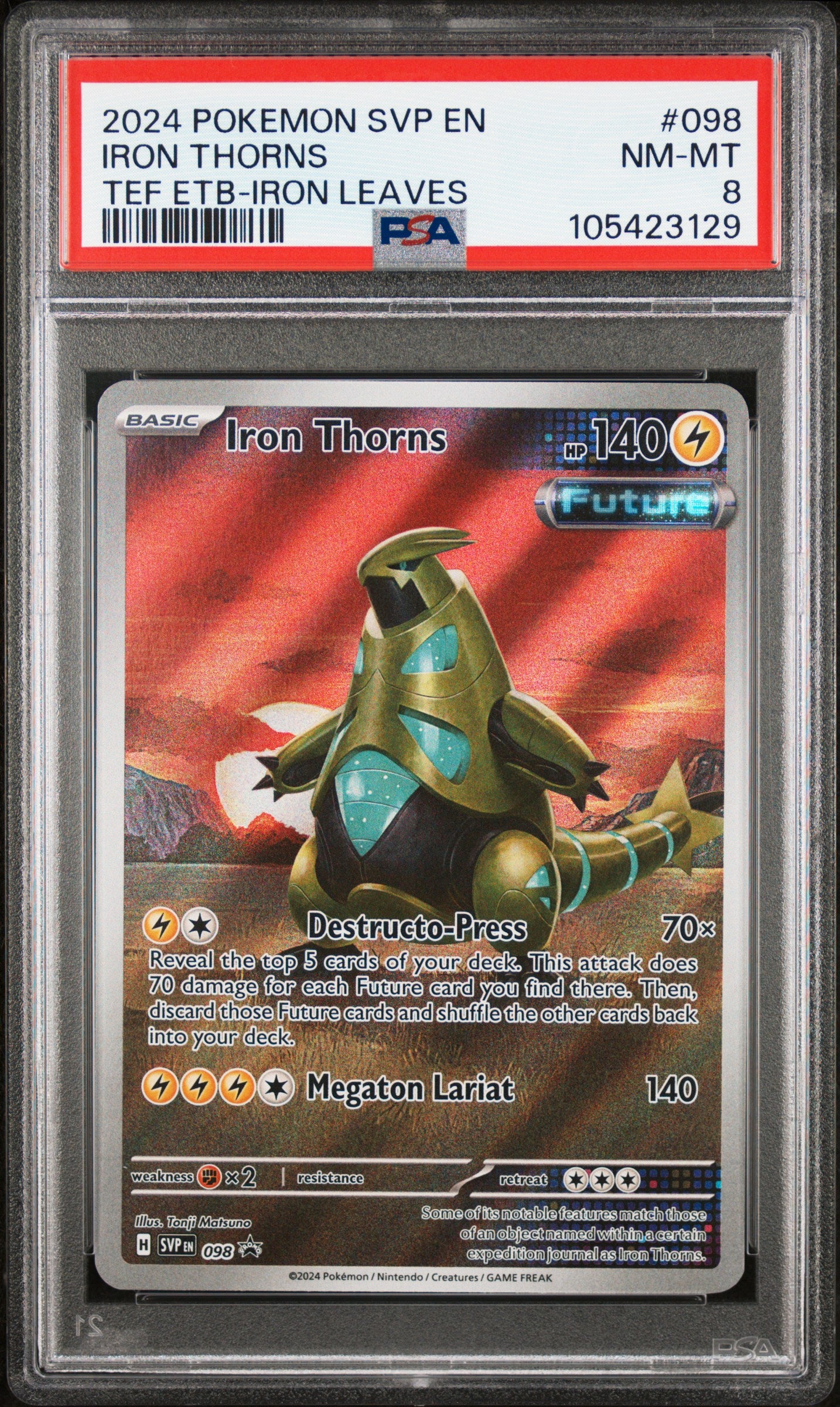 IRON THORNS 98/SVP Common POKEMON SVP EN-SV BLACK STAR PROMO TEF ETB-IRON LEAVES PSA8 NM-MT 8 PSA population 94 <a href=https://www.psacard.com/cert/105423129/psa>https://www.psacard.com/cert/105423129/psa</a>