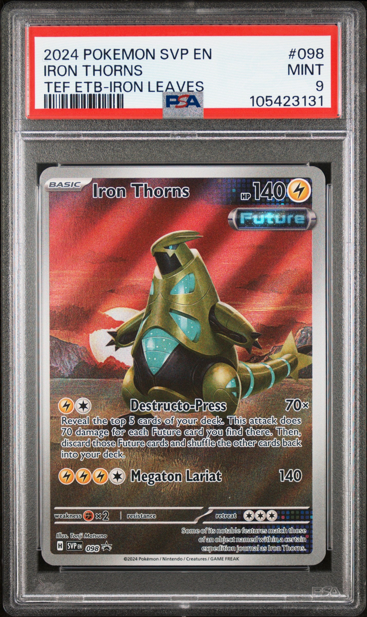 IRON THORNS 98/SVP Common POKEMON SVP EN-SV BLACK STAR PROMO TEF ETB-IRON LEAVES PSA9 MINT 9 PSA population 436 <a href=https://www.psacard.com/cert/105423131/psa>https://www.psacard.com/cert/105423131/psa</a>