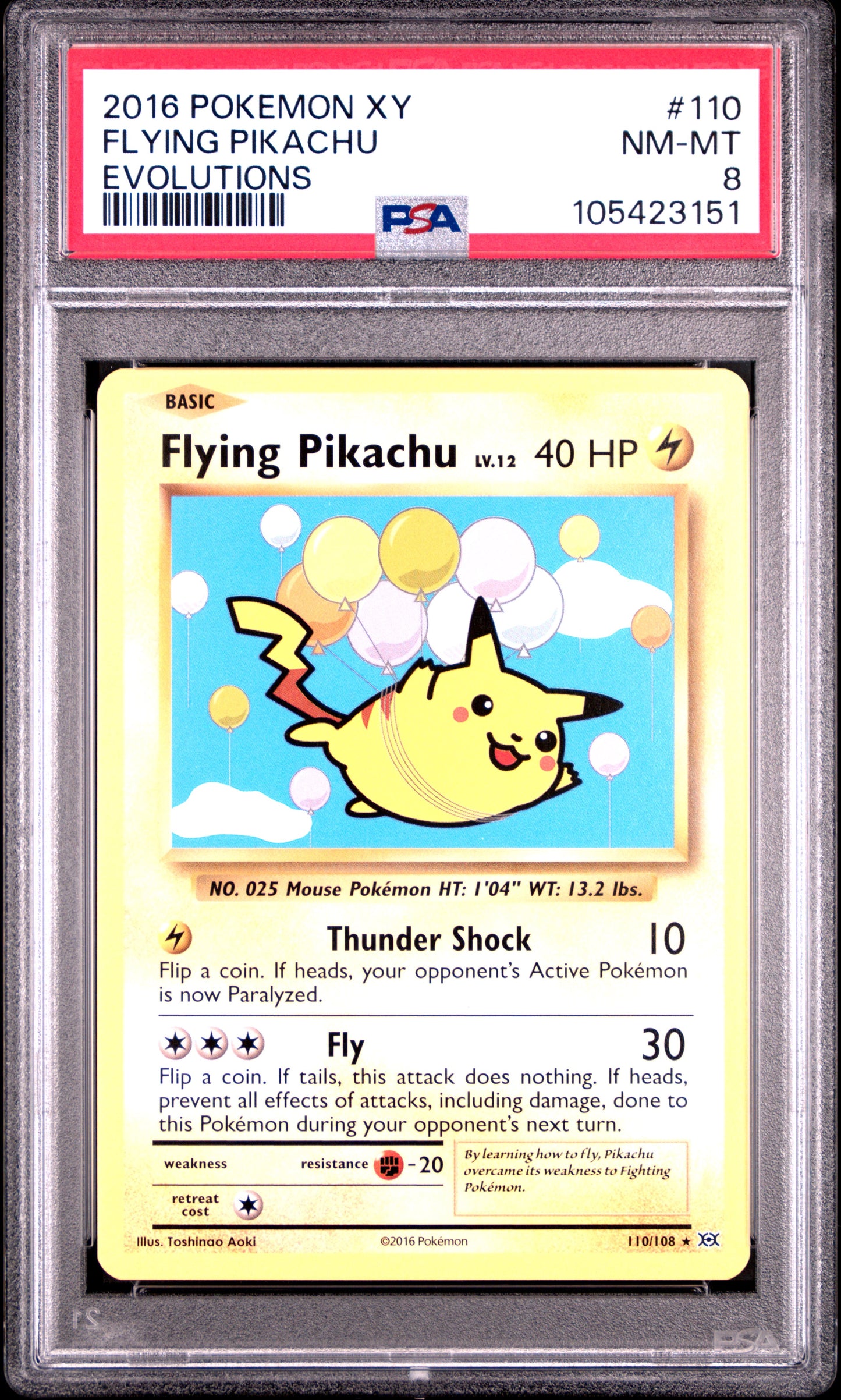 FLYING PIKACHU 110/108 Common POKEMON XY EVOLUTIONS EVOLUTIONS PSA8 NM-MT 8 PSA population 681 <a href=https://www.psacard.com/cert/105423151/psa>https://www.psacard.com/cert/105423151/psa</a>