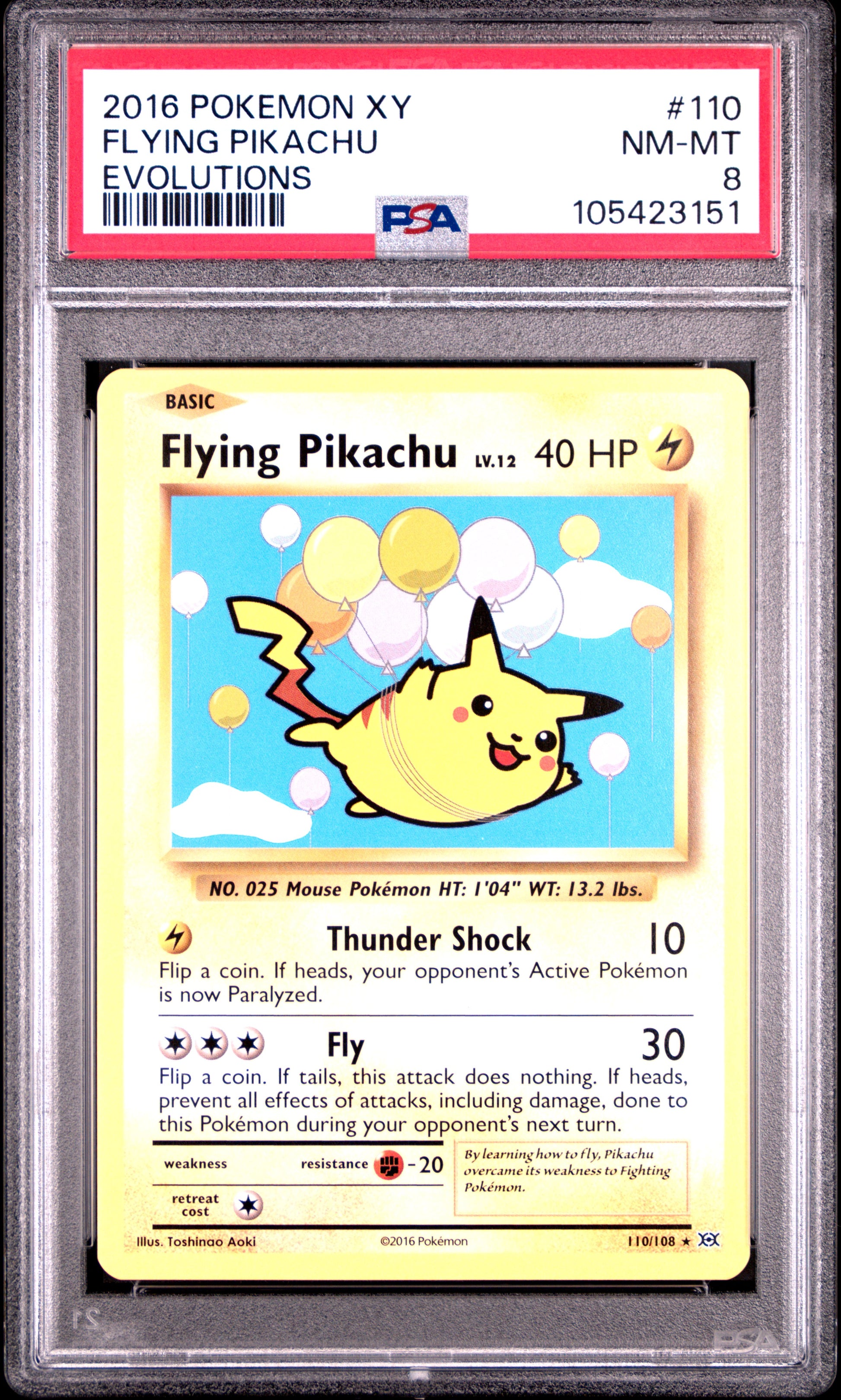 FLYING PIKACHU 110/108 Common POKEMON XY EVOLUTIONS EVOLUTIONS PSA8 NM-MT 8 PSA population 681 <a href=https://www.psacard.com/cert/105423151/psa>https://www.psacard.com/cert/105423151/psa</a>