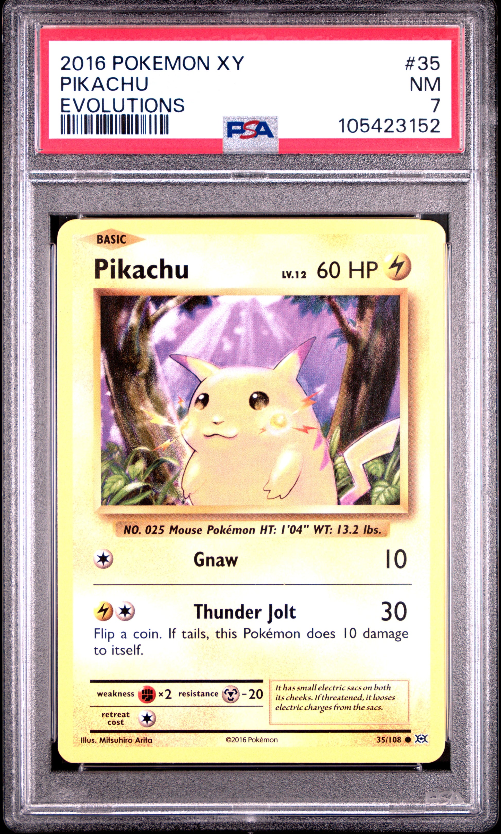 PIKACHU 35/108 Common POKEMON XY EVOLUTIONS EVOLUTIONS PSA7 NM 7 PSA population 132 <a href=https://www.psacard.com/cert/105423152/psa>https://www.psacard.com/cert/105423152/psa</a>