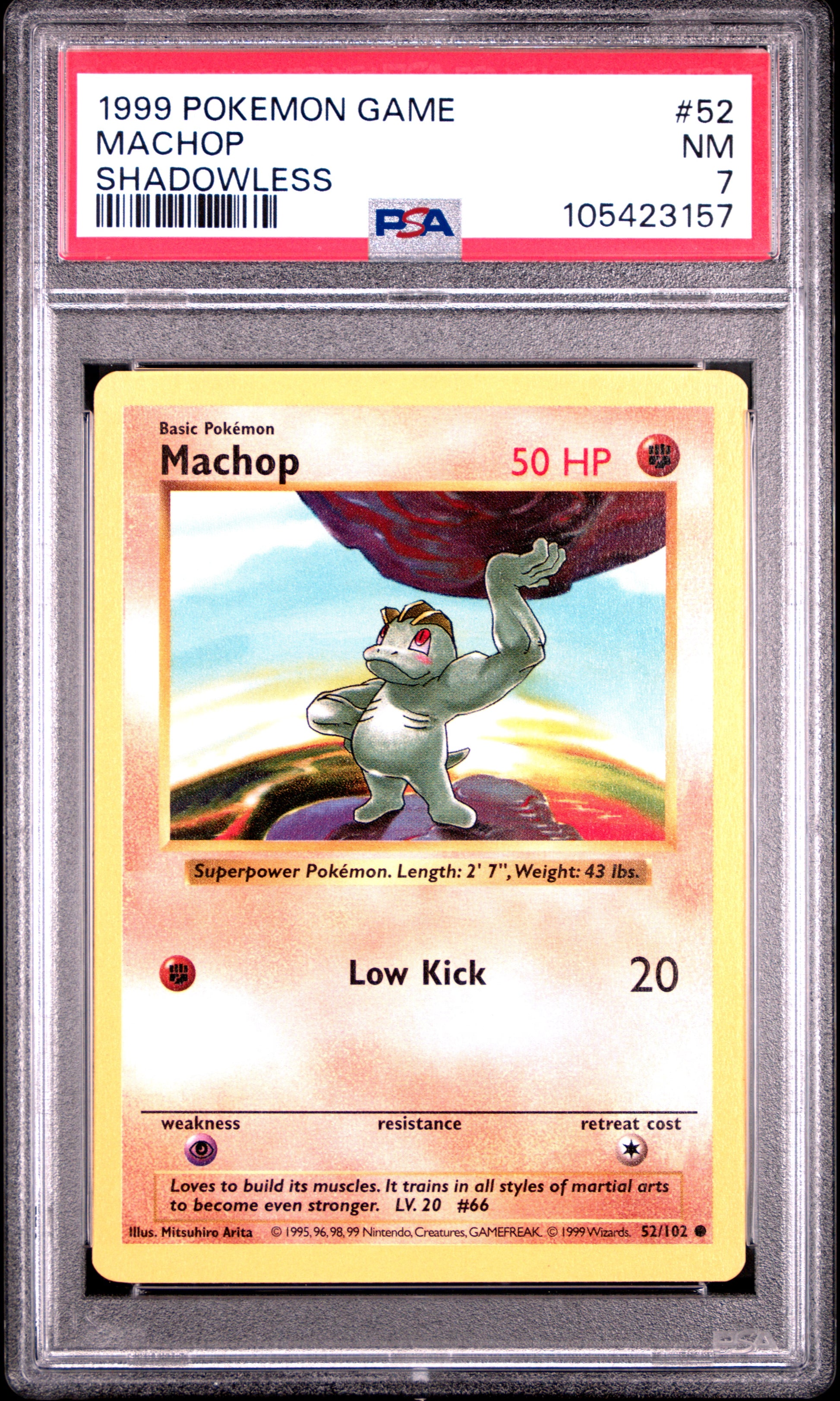 MACHOP 52/102 [Shadowless]  POKEMON GAME SHADOWLESS PSA7 NM 7 PSA population 235 <a href=https://www.psacard.com/cert/105423157/psa>https://www.psacard.com/cert/105423157/psa</a>