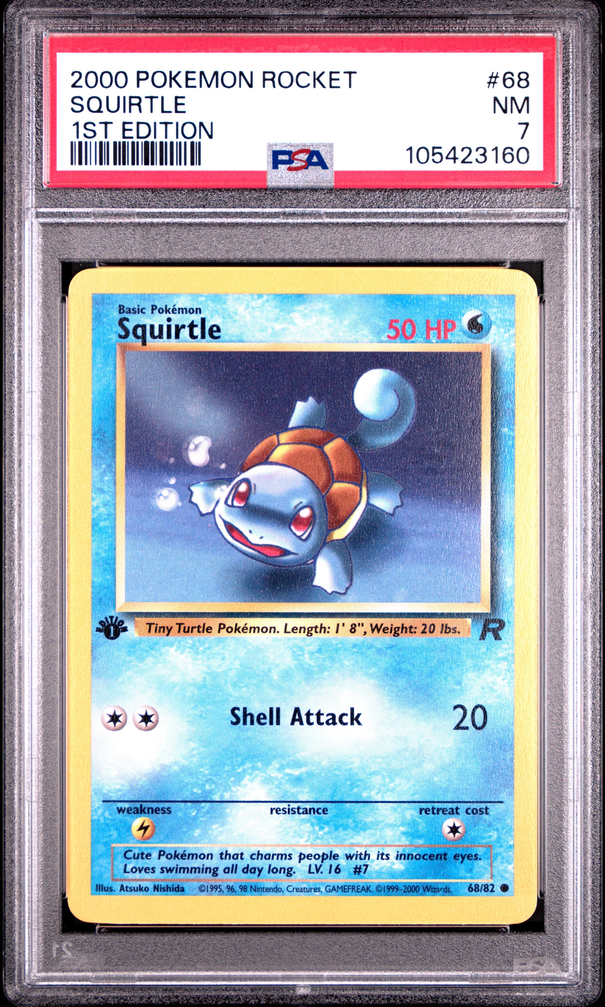 SQUIRTLE 68/82 [1st Edition] POKEMON ROCKET 1ST EDITION PSA7 NM 7 PSA population 474 <a href=https://www.psacard.com/cert/105423160/psa>https://www.psacard.com/cert/105423160/psa</a>