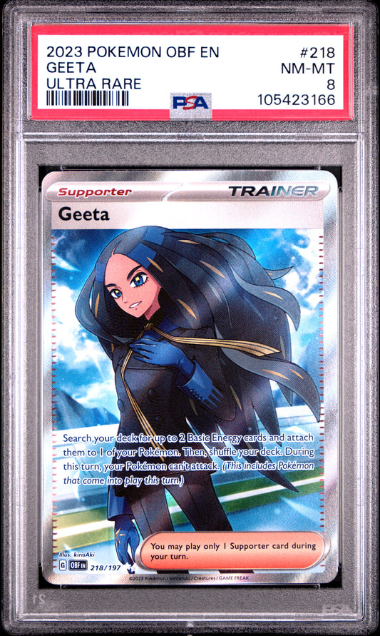 GEETA 218/197 Common POKEMON OBF EN-OBSIDIAN FLAMES ULTRA RARE PSA8 NM-MT 8 PSA population 157 <a href=https://www.psacard.com/cert/105423166/psa>https://www.psacard.com/cert/105423166/psa</a>