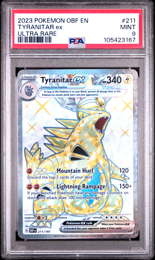 TYRANITAR EX 211/197 Common POKEMON OBF EN-OBSIDIAN FLAMES ULTRA RARE PSA9 MINT 9 PSA population 1643 <a href=https://www.psacard.com/cert/105423167/psa>https://www.psacard.com/cert/105423167/psa</a>
