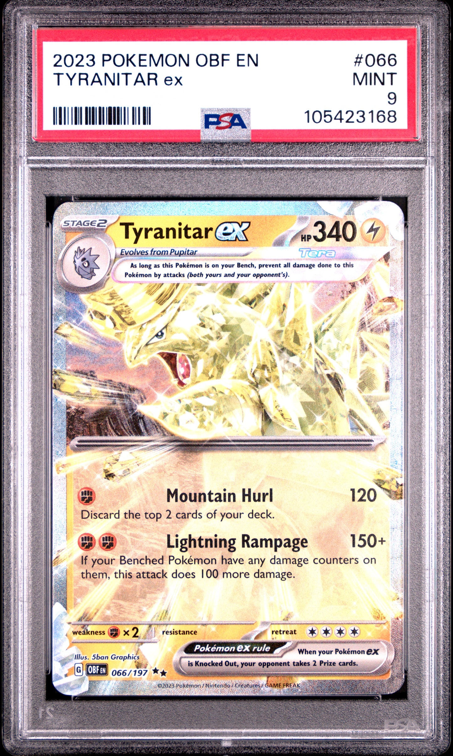 TYRANITAR EX 66/197 Common POKEMON OBF EN-OBSIDIAN FLAMES PSA9 MINT 9 PSA population 208 <a href=https://www.psacard.com/cert/105423168/psa>https://www.psacard.com/cert/105423168/psa</a>