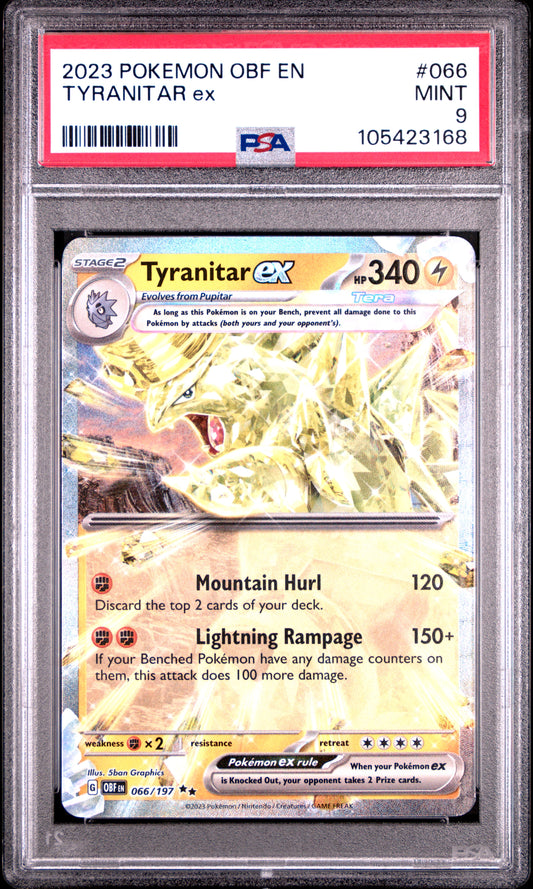 TYRANITAR EX 66/197 Common POKEMON OBF EN-OBSIDIAN FLAMES PSA9 MINT 9 PSA population 208 <a href=https://www.psacard.com/cert/105423168/psa>https://www.psacard.com/cert/105423168/psa</a>