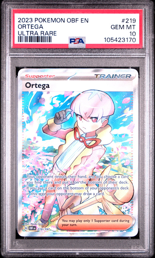 ORTEGA 219/197 Common POKEMON OBF EN-OBSIDIAN FLAMES ULTRA RARE PSA10 GEM MT 10 PSA population 148 <a href=https://www.psacard.com/cert/105423170/psa>https://www.psacard.com/cert/105423170/psa</a>