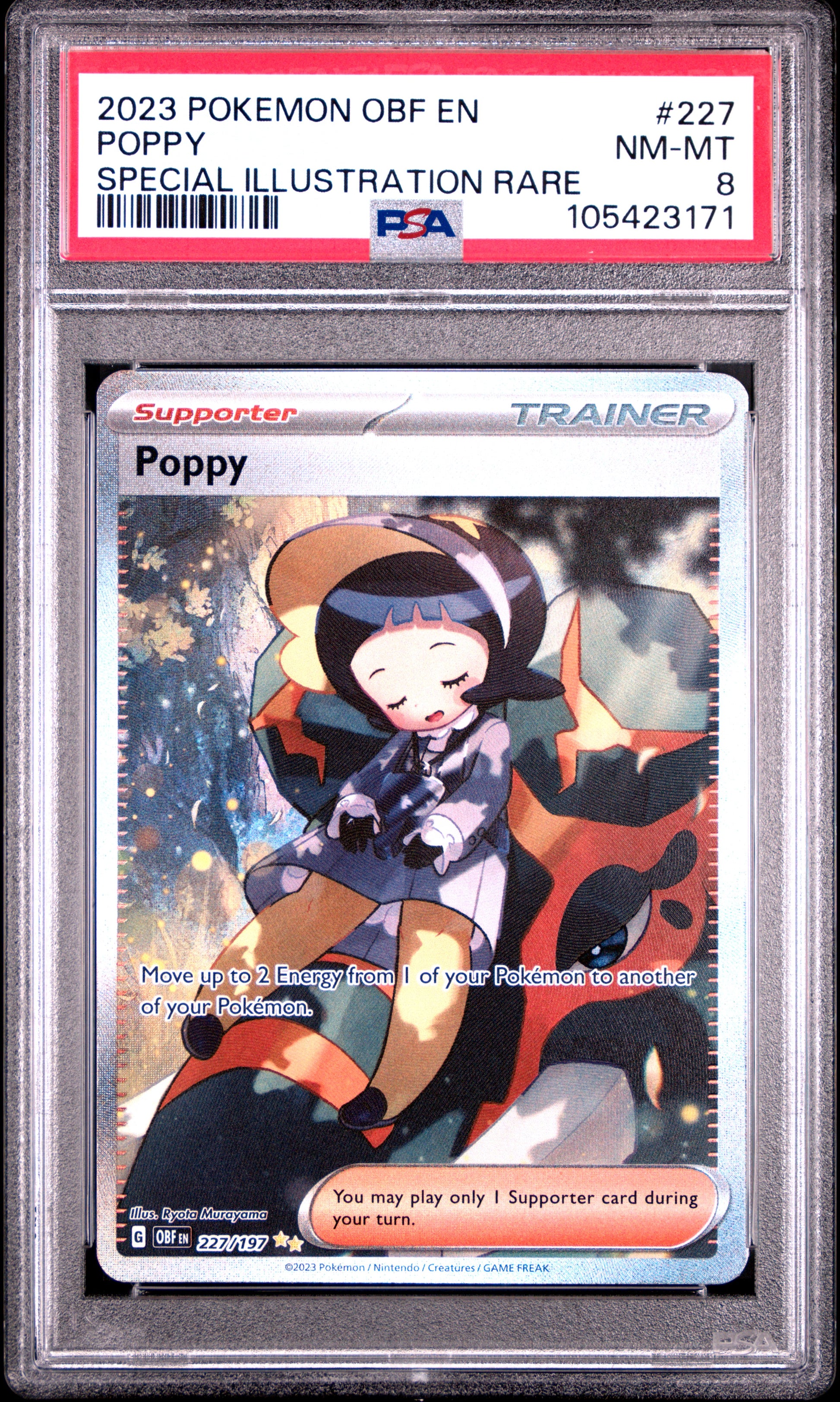 POPPY 227/197 Common POKEMON OBF EN-OBSIDIAN FLAMES SPECIAL ILLUSTRATION RARE PSA8 NM-MT 8 PSA population 292 <a href=https://www.psacard.com/cert/105423171/psa>https://www.psacard.com/cert/105423171/psa</a>