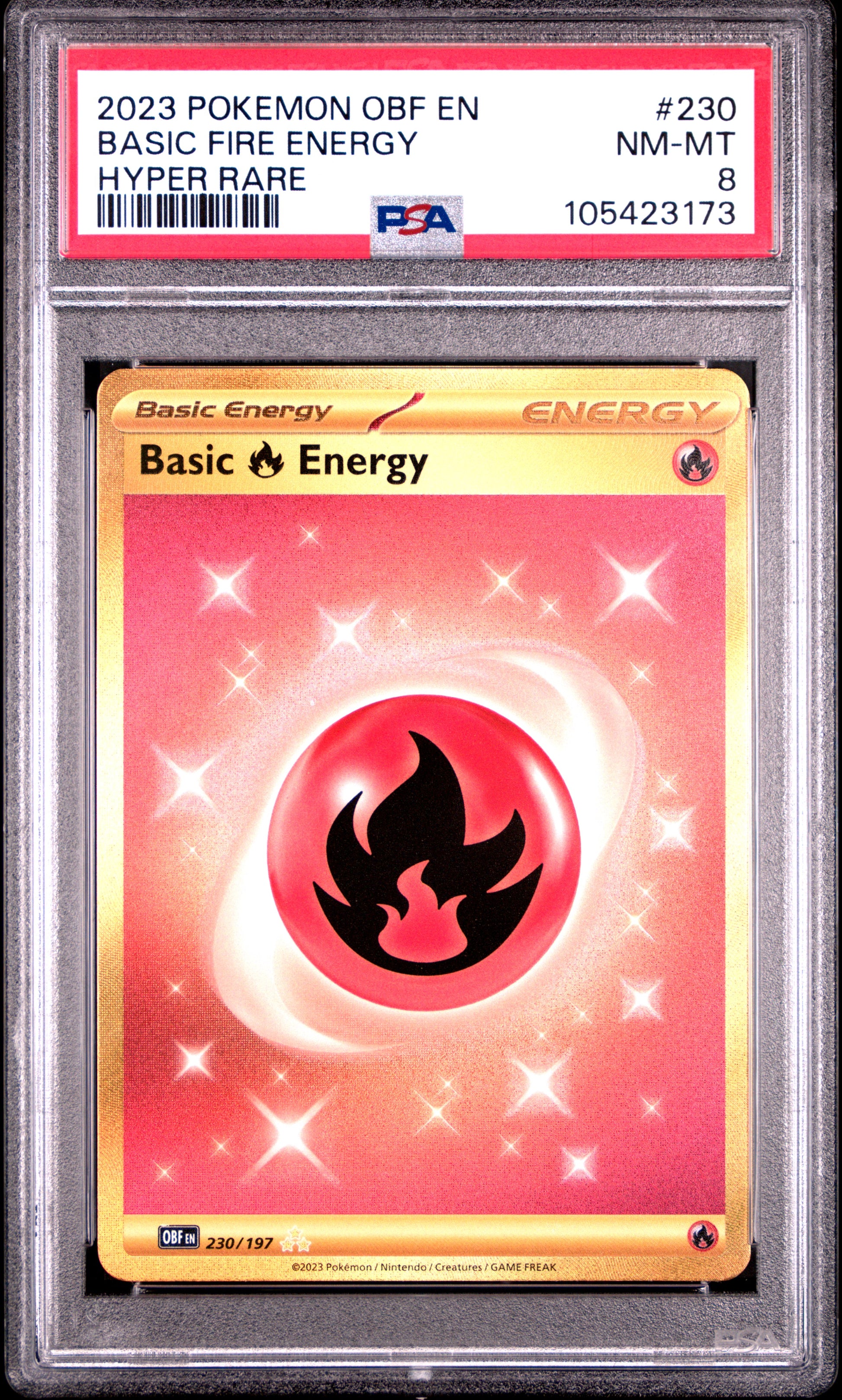 BASIC FIRE ENERGY 230/197 Common POKEMON OBF EN-OBSIDIAN FLAMES HYPER RARE PSA8 NM-MT 8 PSA population 218 <a href=https://www.psacard.com/cert/105423173/psa>https://www.psacard.com/cert/105423173/psa</a>