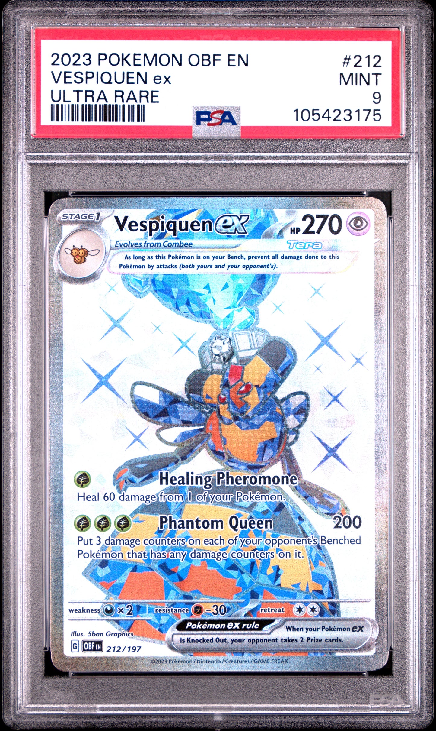 VESPIQUEN EX 212/197 Common POKEMON OBF EN-OBSIDIAN FLAMES ULTRA RARE PSA9 MINT 9 PSA population 280 <a href=https://www.psacard.com/cert/105423175/psa>https://www.psacard.com/cert/105423175/psa</a>