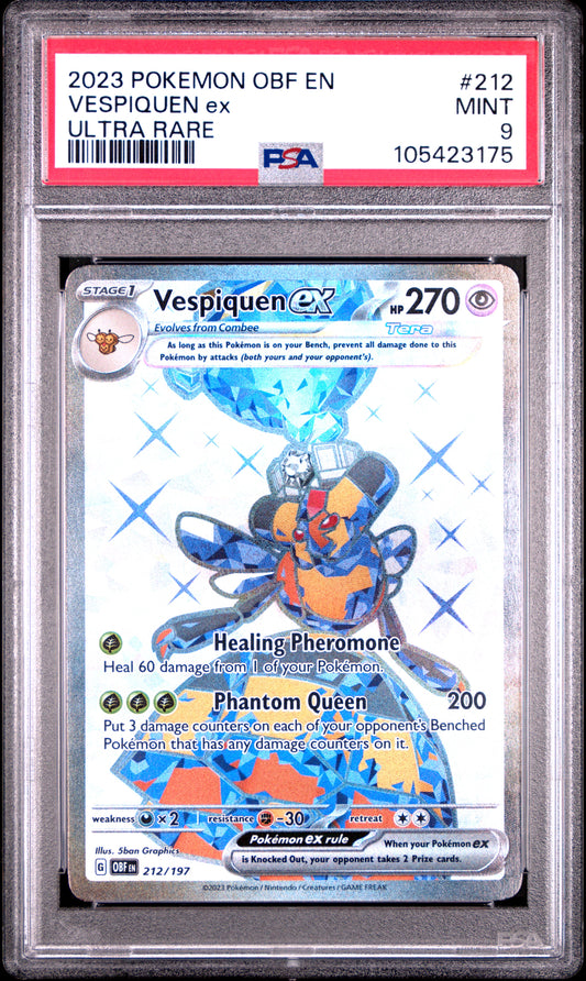 VESPIQUEN EX 212/197 Common POKEMON OBF EN-OBSIDIAN FLAMES ULTRA RARE PSA9 MINT 9 PSA population 280 <a href=https://www.psacard.com/cert/105423175/psa>https://www.psacard.com/cert/105423175/psa</a>
