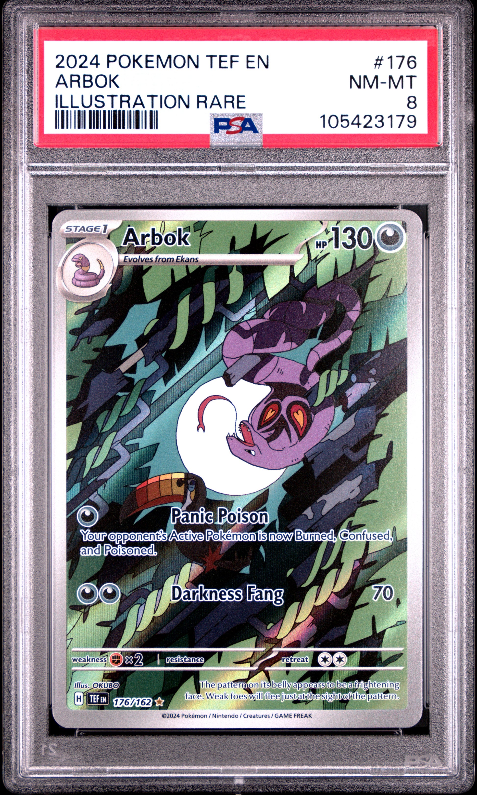 ARBOK 176/162 Common POKEMON TEF EN-TEMPORAL FORCES ILLUSTRATION RARE PSA8 NM-MT 8 PSA population 164 <a href=https://www.psacard.com/cert/105423179/psa>https://www.psacard.com/cert/105423179/psa</a>