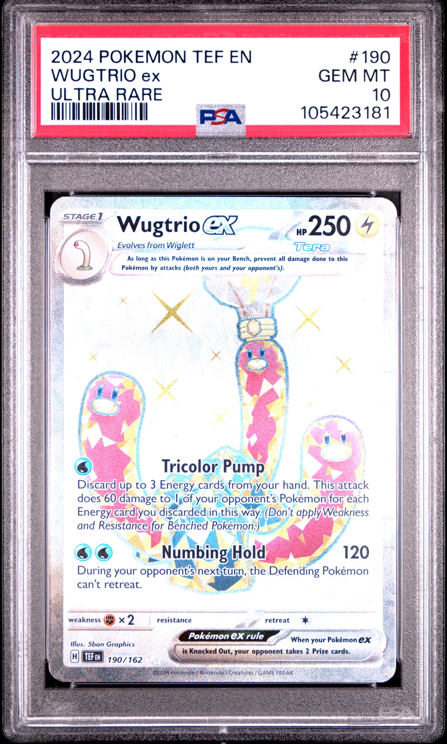 WUGTRIO EX 190/162 Common POKEMON TEF EN-TEMPORAL FORCES ULTRA RARE PSA10 GEM MT 10 PSA population 133 <a href=https://www.psacard.com/cert/105423181/psa>https://www.psacard.com/cert/105423181/psa</a>