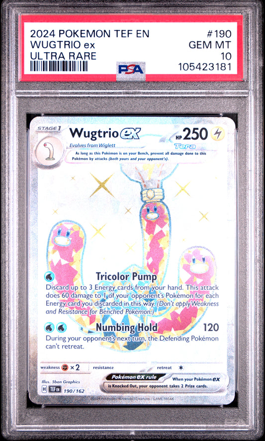 WUGTRIO EX 190/162 Common POKEMON TEF EN-TEMPORAL FORCES ULTRA RARE PSA10 GEM MT 10 PSA population 133 <a href=https://www.psacard.com/cert/105423181/psa>https://www.psacard.com/cert/105423181/psa</a>