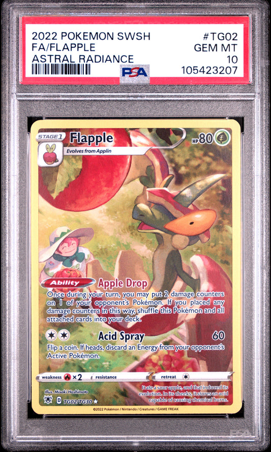FA/FLAPPLE TG02/TG30 Common POKEMON SWORD & SHIELD ASTRAL RADIANCE ASTRAL RADIANCE PSA10 GEM MT 10 PSA population 62 <a href=https://www.psacard.com/cert/105423207/psa>https://www.psacard.com/cert/105423207/psa</a>