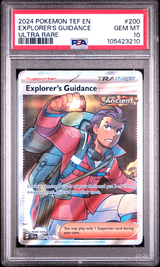 EXPLORER'S GUIDANCE 200/162 Common POKEMON TEF EN-TEMPORAL FORCES ULTRA RARE PSA10 GEM MT 10 PSA population 79 <a href=https://www.psacard.com/cert/105423210/psa>https://www.psacard.com/cert/105423210/psa</a>