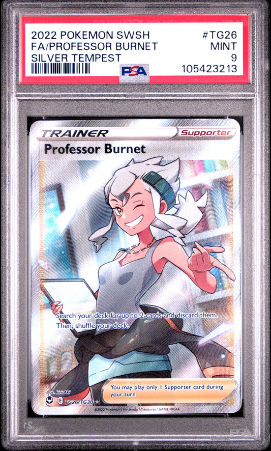 FA/PROFESSOR BURNET TG26/TG30 Common POKEMON SWORD & SHIELD SILVER TEMPEST SILVER TEMPEST PSA9 MINT 9 PSA population 196 <a href=https://www.psacard.com/cert/105423213/psa>https://www.psacard.com/cert/105423213/psa</a>