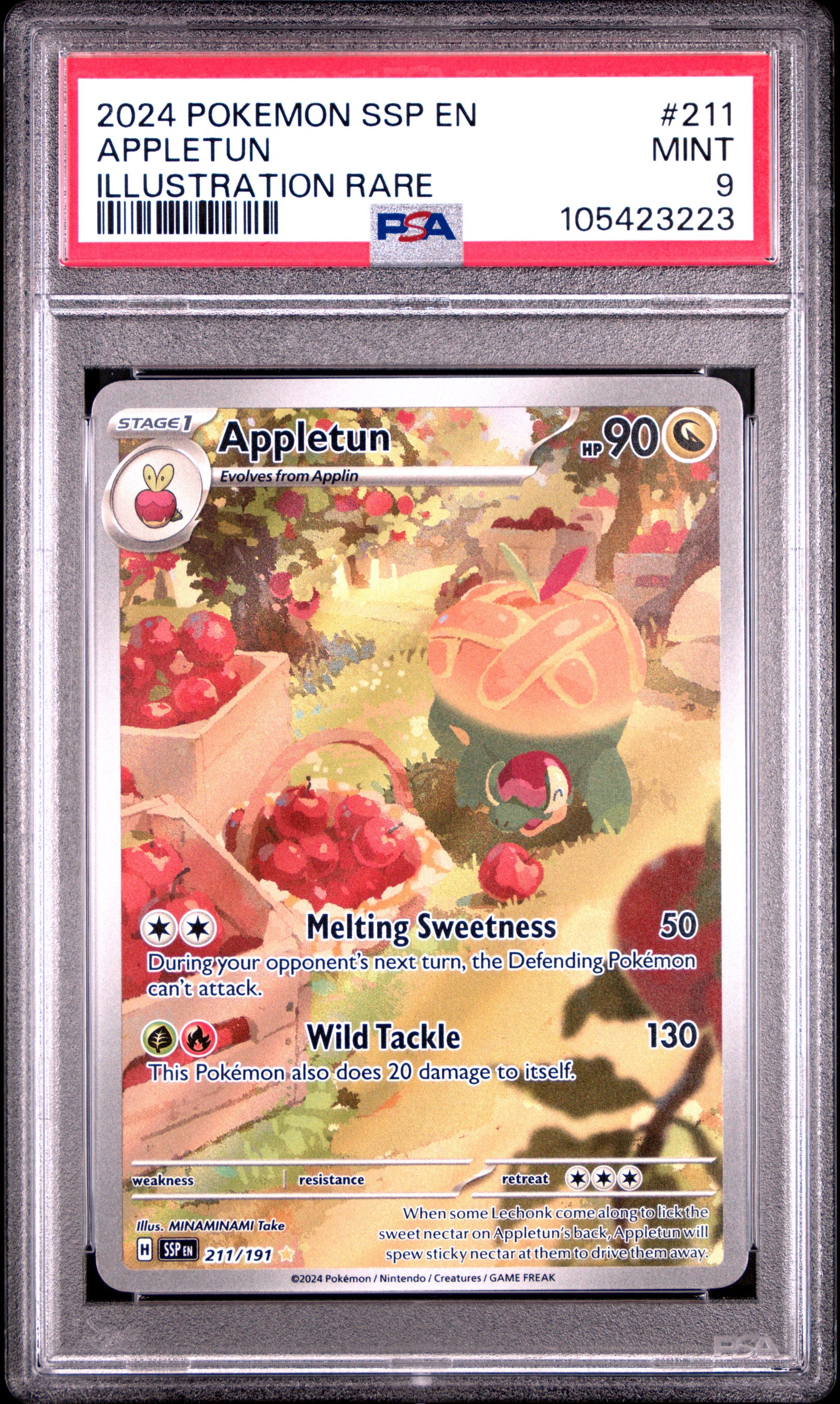 APPLETUN 211/191 Common POKEMON SSP EN-SURGING SPARKS ILLUSTRATION RARE PSA9 MINT 9 PSA population 578 <a href=https://www.psacard.com/cert/105423223/psa>https://www.psacard.com/cert/105423223/psa</a>