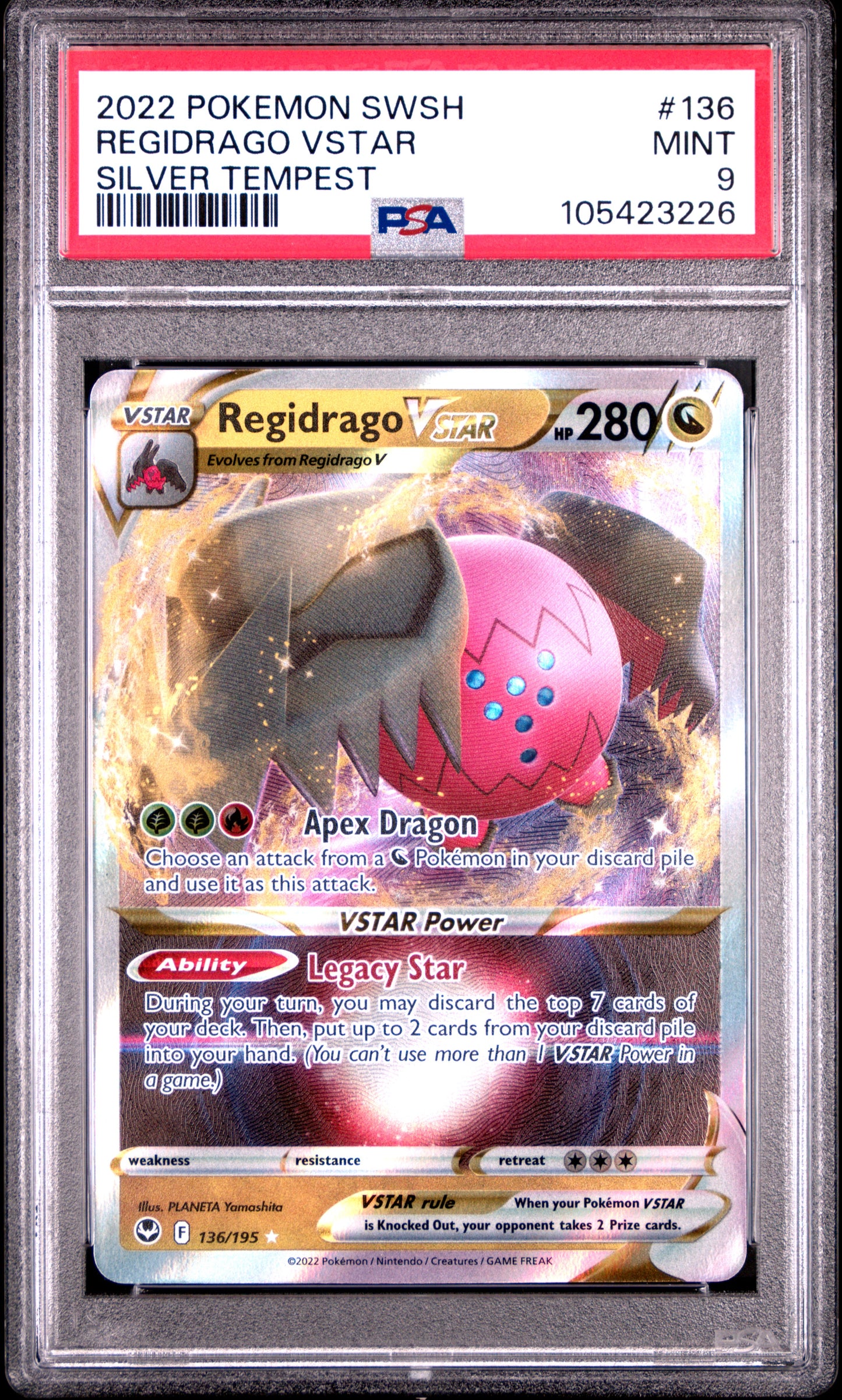 REGIDRAGO VSTAR 136/195 Common POKEMON SWORD & SHIELD SILVER TEMPEST SILVER TEMPEST PSA9 MINT 9 PSA population 119 <a href=https://www.psacard.com/cert/105423226/psa>https://www.psacard.com/cert/105423226/psa</a>