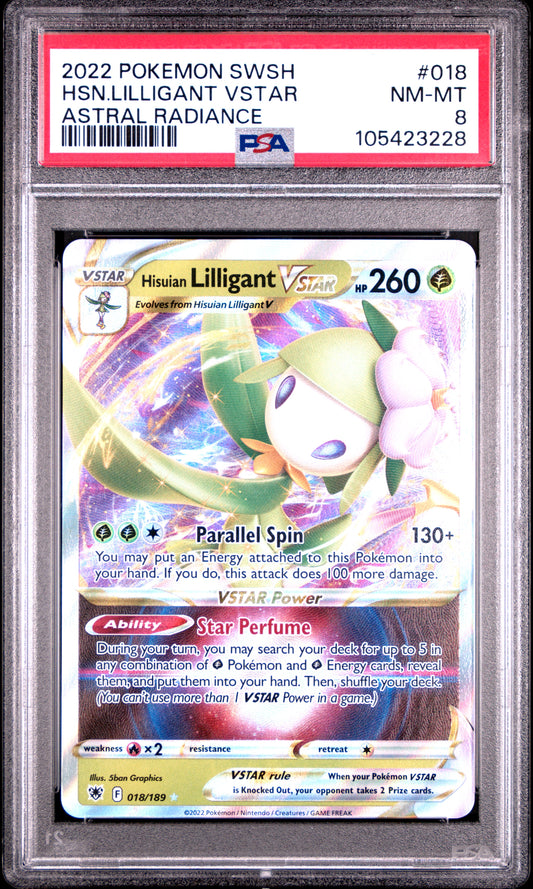 HSN.LILLIGANT VSTAR 18/189 Common POKEMON SWORD & SHIELD ASTRAL RADIANCE ASTRAL RADIANCE PSA8 NM-MT 8 PSA population 17 <a href=https://www.psacard.com/cert/105423228/psa>https://www.psacard.com/cert/105423228/psa</a>