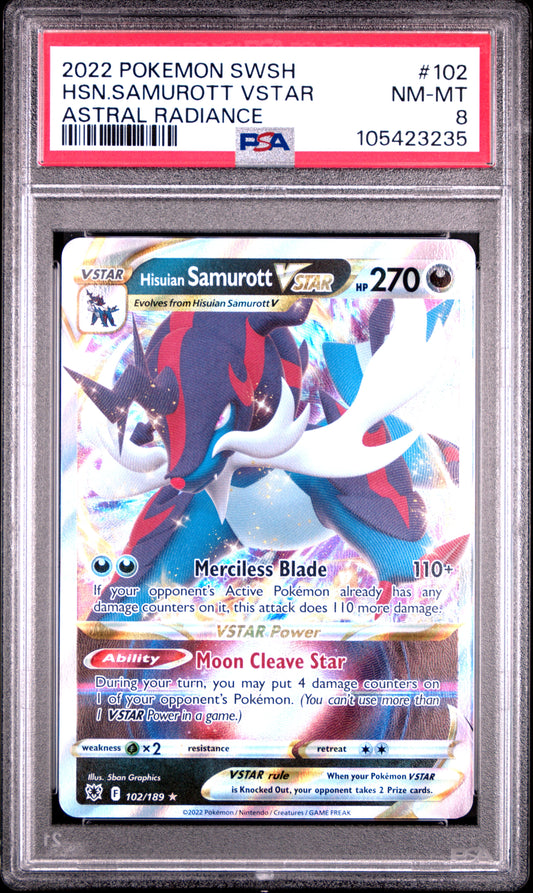 HSN.SAMUROTT VSTAR 102/189 Common POKEMON SWORD & SHIELD ASTRAL RADIANCE ASTRAL RADIANCE PSA8 NM-MT 8 PSA population 12 <a href=https://www.psacard.com/cert/105423235/psa>https://www.psacard.com/cert/105423235/psa</a>
