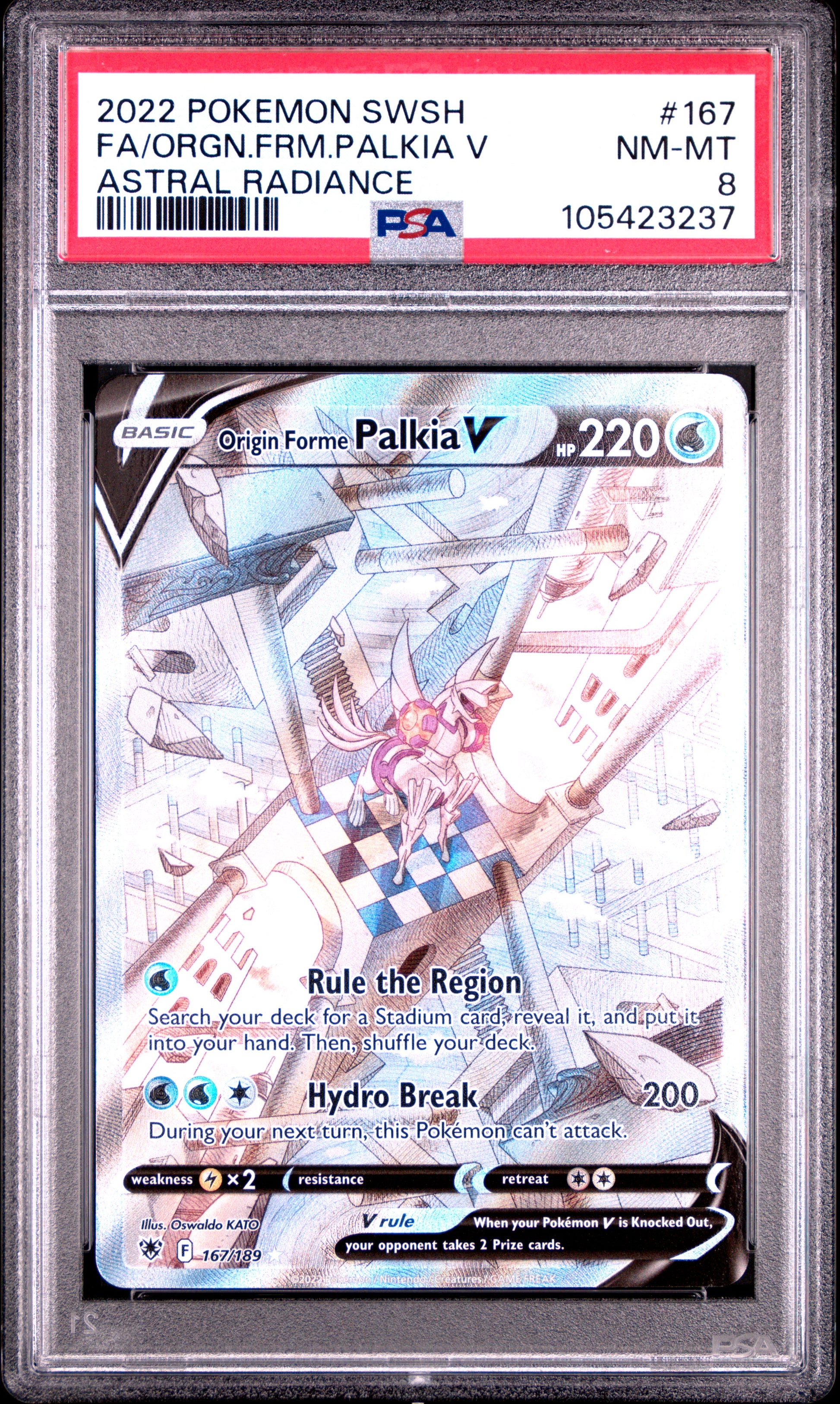 FA/ORGN.FRM.PALKIA V 167/189 Common POKEMON SWORD & SHIELD ASTRAL RADIANCE ASTRAL RADIANCE PSA8 NM-MT 8 PSA population 691 <a href=https://www.psacard.com/cert/105423237/psa>https://www.psacard.com/cert/105423237/psa</a>