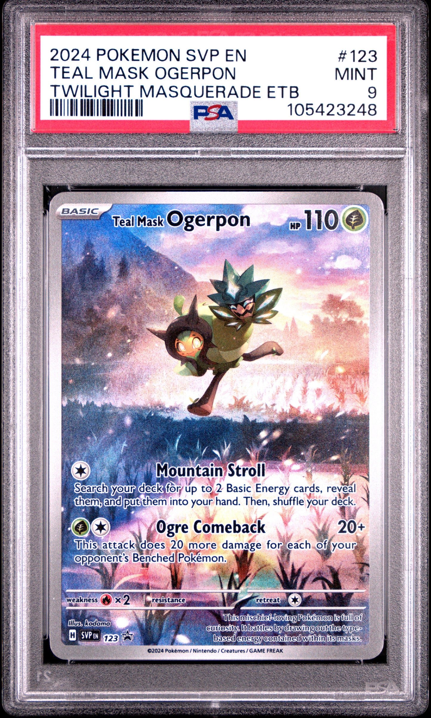 TEAL MASK OGERPON 123/SVP Common POKEMON SVP EN-SV BLACK STAR PROMO TWILIGHT MASQUERADE ETB PSA9 MINT 9 PSA population 890 <a href=https://www.psacard.com/cert/105423248/psa>https://www.psacard.com/cert/105423248/psa</a>