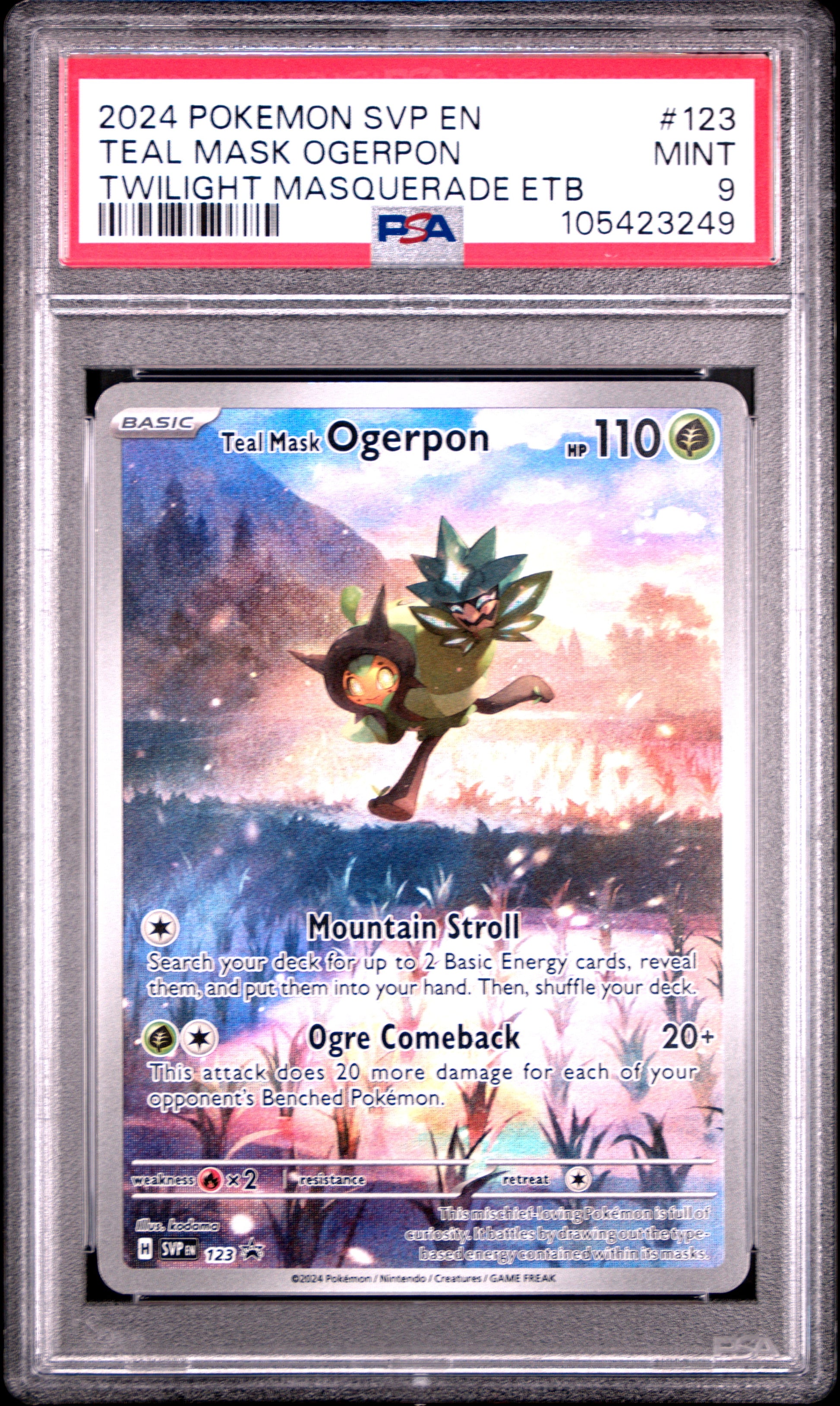 TEAL MASK OGERPON 123/SVP Common POKEMON SVP EN-SV BLACK STAR PROMO TWILIGHT MASQUERADE ETB PSA9 MINT 9 PSA population 890 <a href=https://www.psacard.com/cert/105423249/psa>https://www.psacard.com/cert/105423249/psa</a>