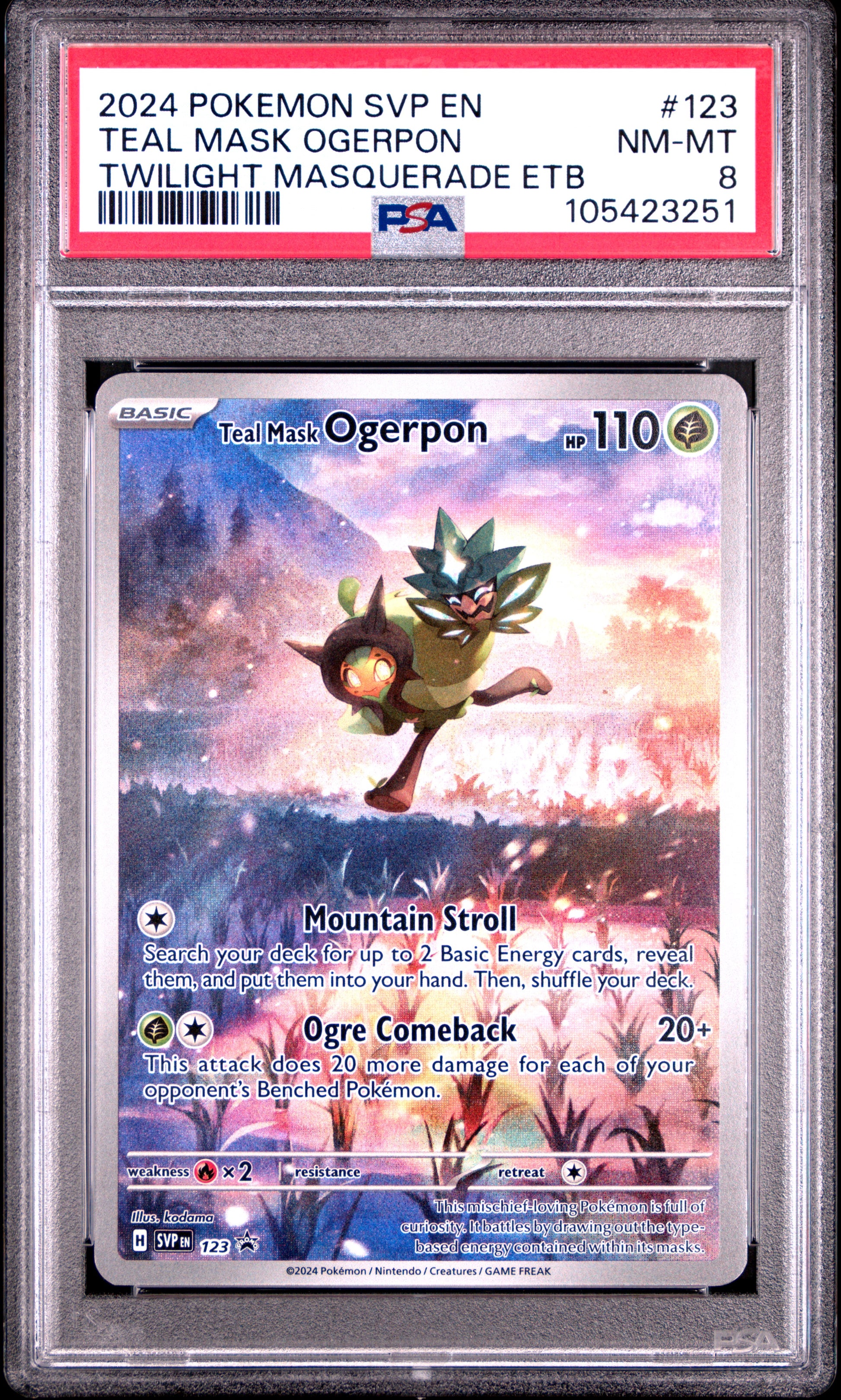 TEAL MASK OGERPON 123/SVP Common POKEMON SVP EN-SV BLACK STAR PROMO TWILIGHT MASQUERADE ETB PSA8 NM-MT 8 PSA population 150 <a href=https://www.psacard.com/cert/105423251/psa>https://www.psacard.com/cert/105423251/psa</a>