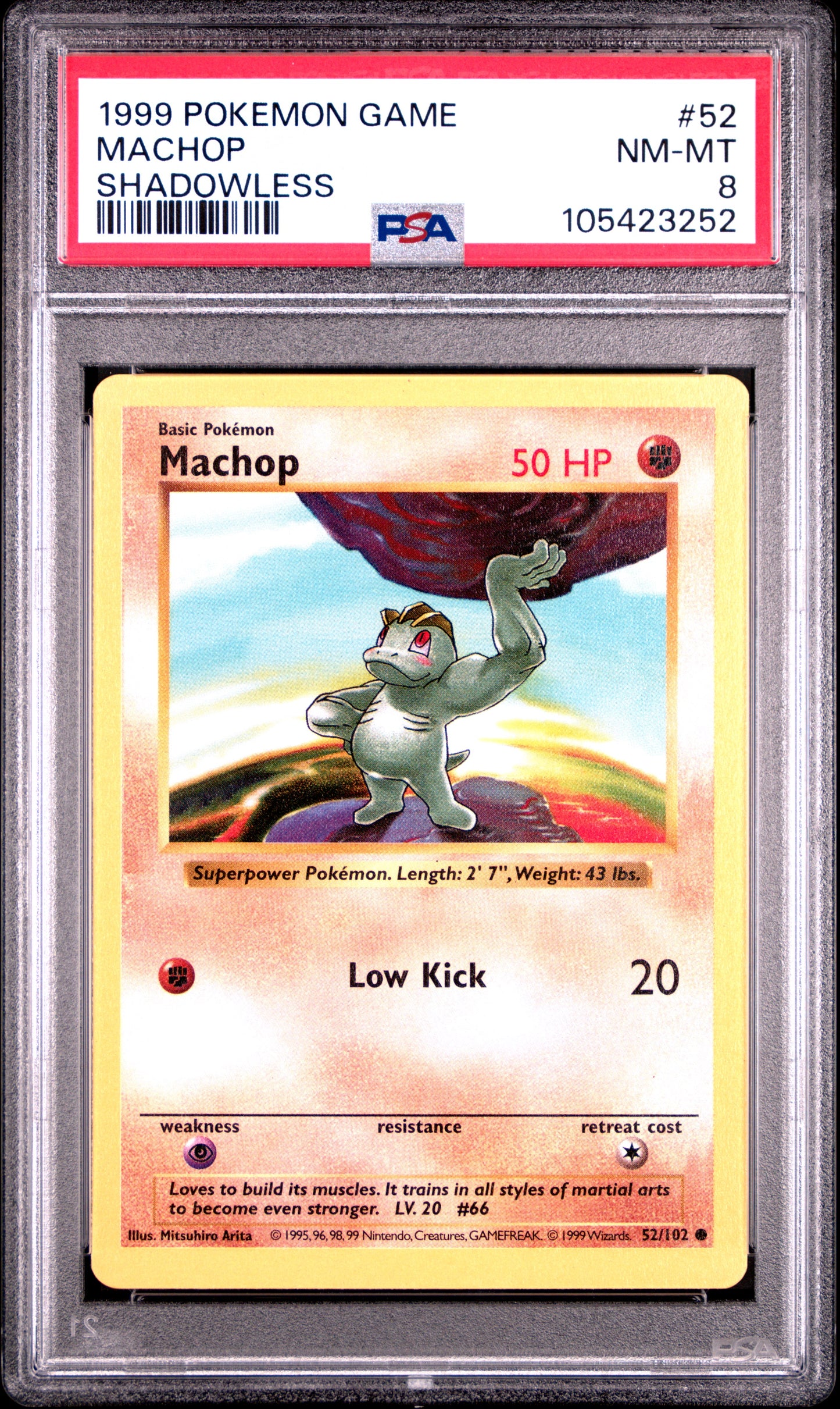 MACHOP 52/102 [Shadowless]  POKEMON GAME SHADOWLESS PSA8 NM-MT 8 PSA population 362 <a href=https://www.psacard.com/cert/105423252/psa>https://www.psacard.com/cert/105423252/psa</a>
