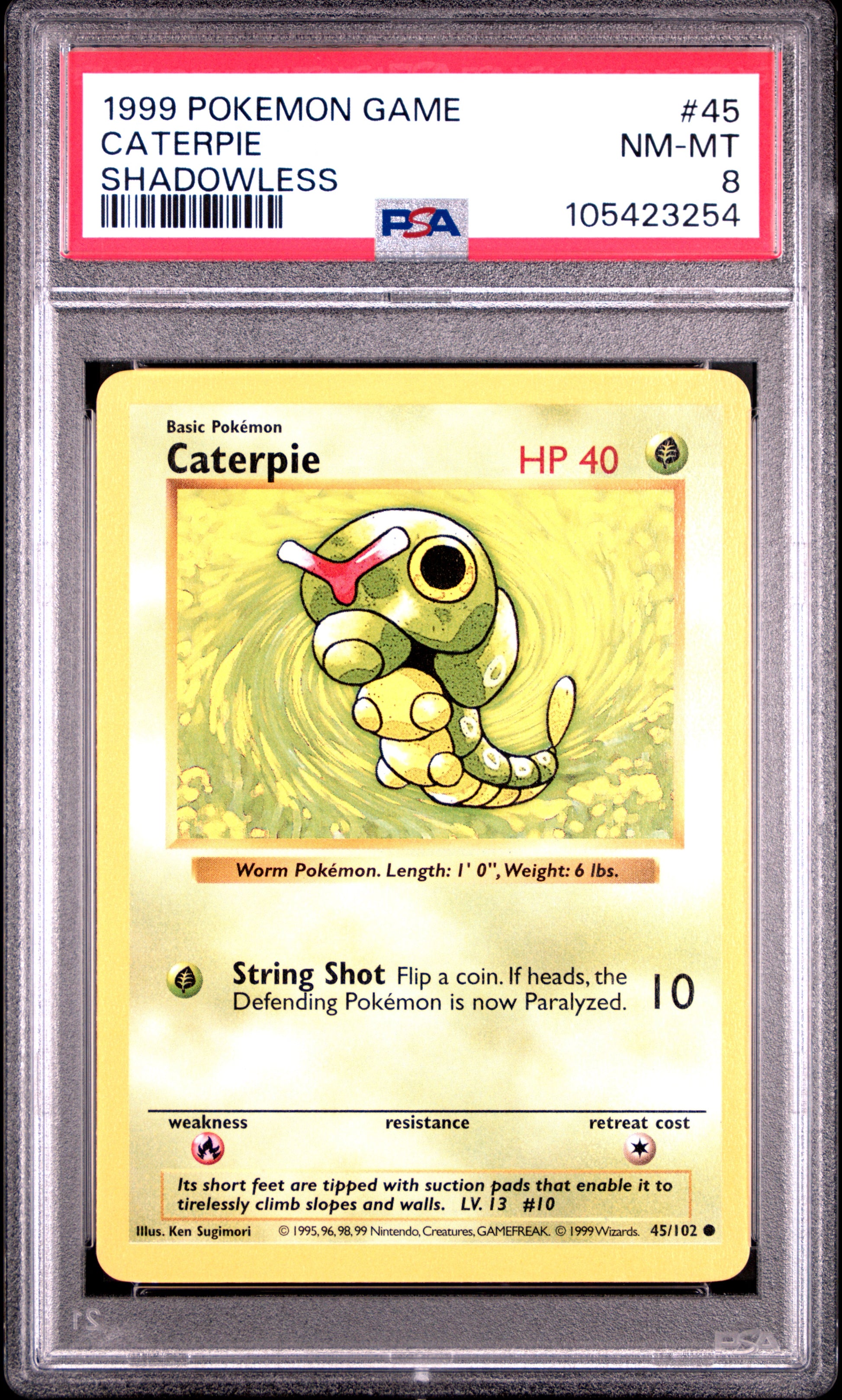 CATERPIE 45/102 [Shadowless]  POKEMON GAME SHADOWLESS PSA8 NM-MT 8 PSA population 96 <a href=https://www.psacard.com/cert/105423254/psa>https://www.psacard.com/cert/105423254/psa</a>