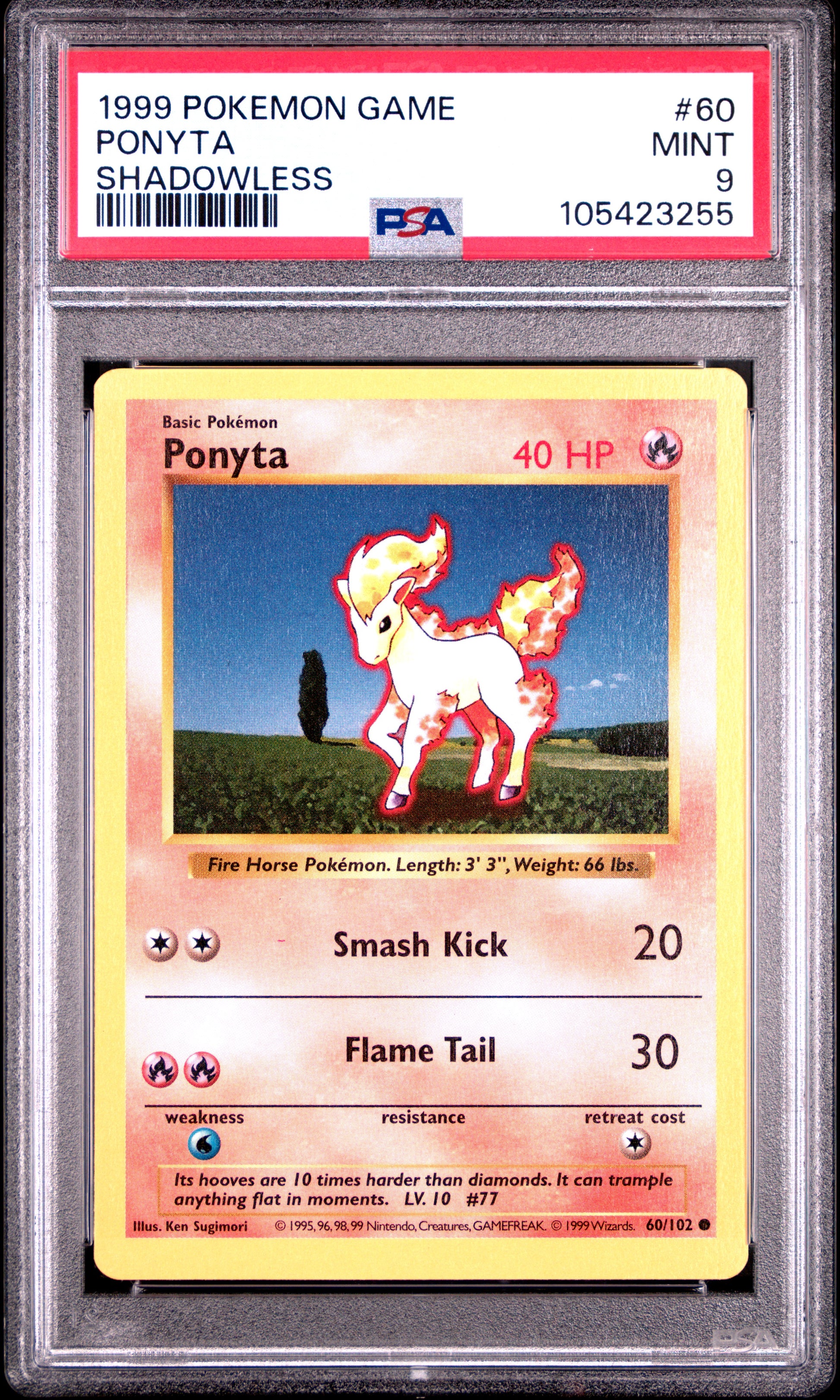 PONYTA 60/102 [Shadowless] POKEMON GAME SHADOWLESS PSA9 MINT 9 PSA population 668 <a href=https://www.psacard.com/cert/105423255/psa>https://www.psacard.com/cert/105423255/psa</a>